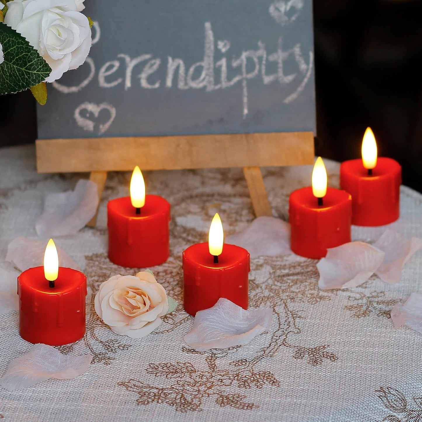 Rechargeable Flameless 1.6" x2.5" Tea Light Candles with Remote & Type-C Charging Cable, Timer LED Flickering Burgundy Plastic 6pcs Mini Dripping Wax Votive Tealight Candles