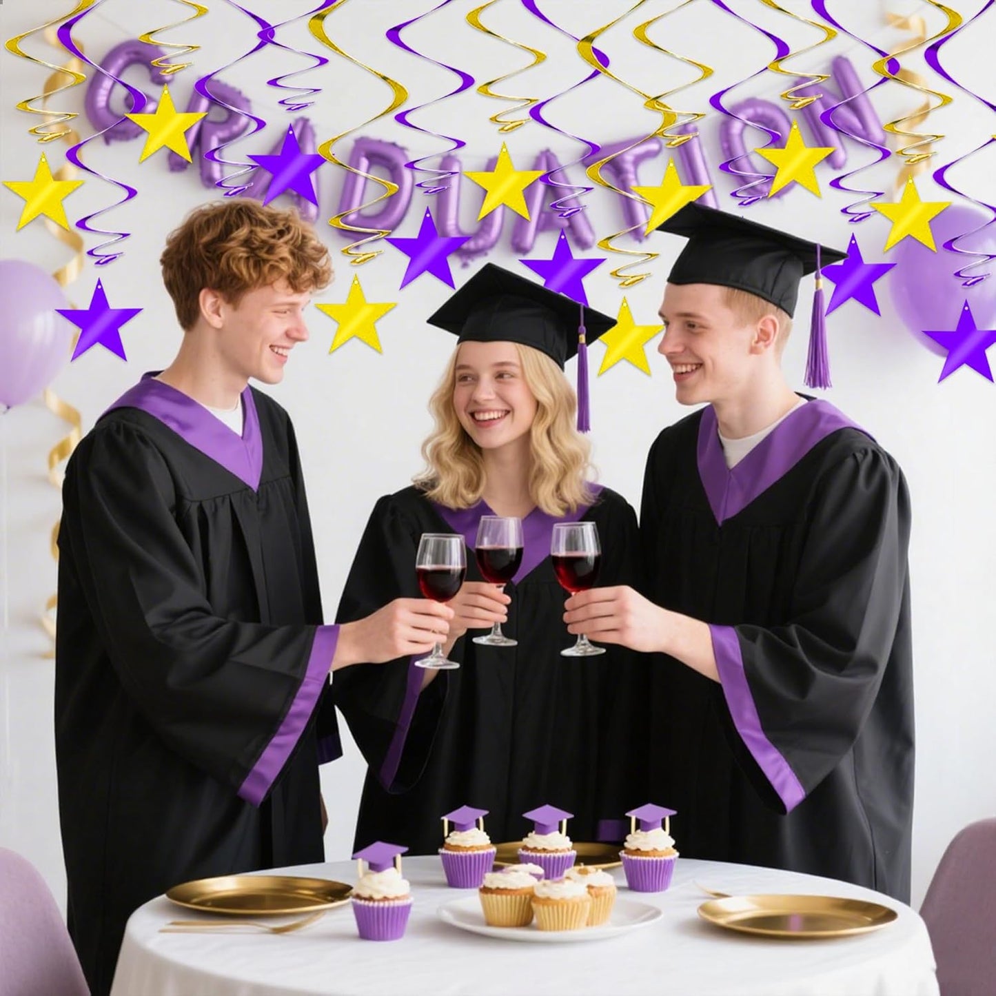 BEISHIDA Purple Gold Star Hanging Swirl Decorations, Birthday Hanging Party Supplies for Graduation Wedding Baby Shower Birthday Decorations,Pack of 15