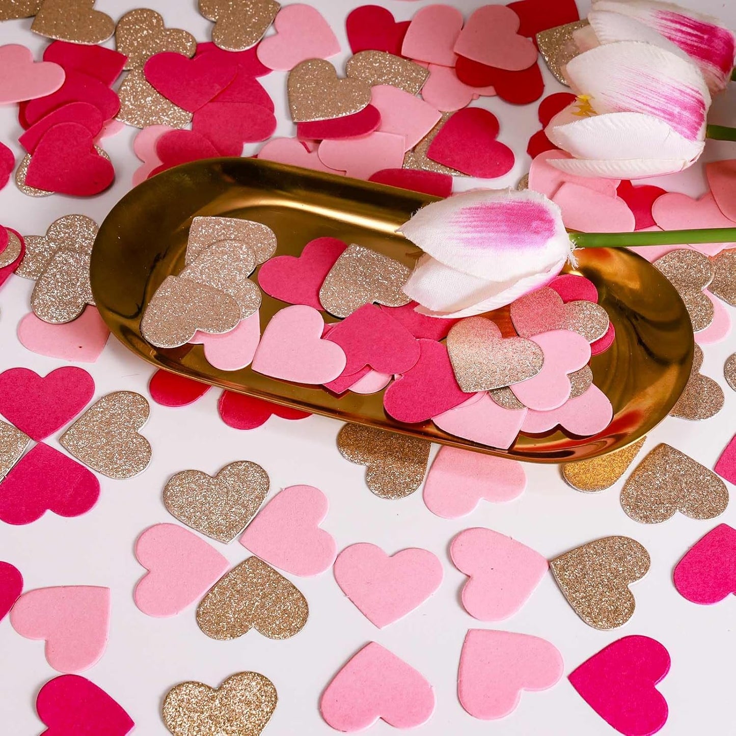 200 Pcs Hot Pink Heart Paper Confetti for Valentine's Day Wedding Baby Shower Birthday Party Table Decoration Supplies