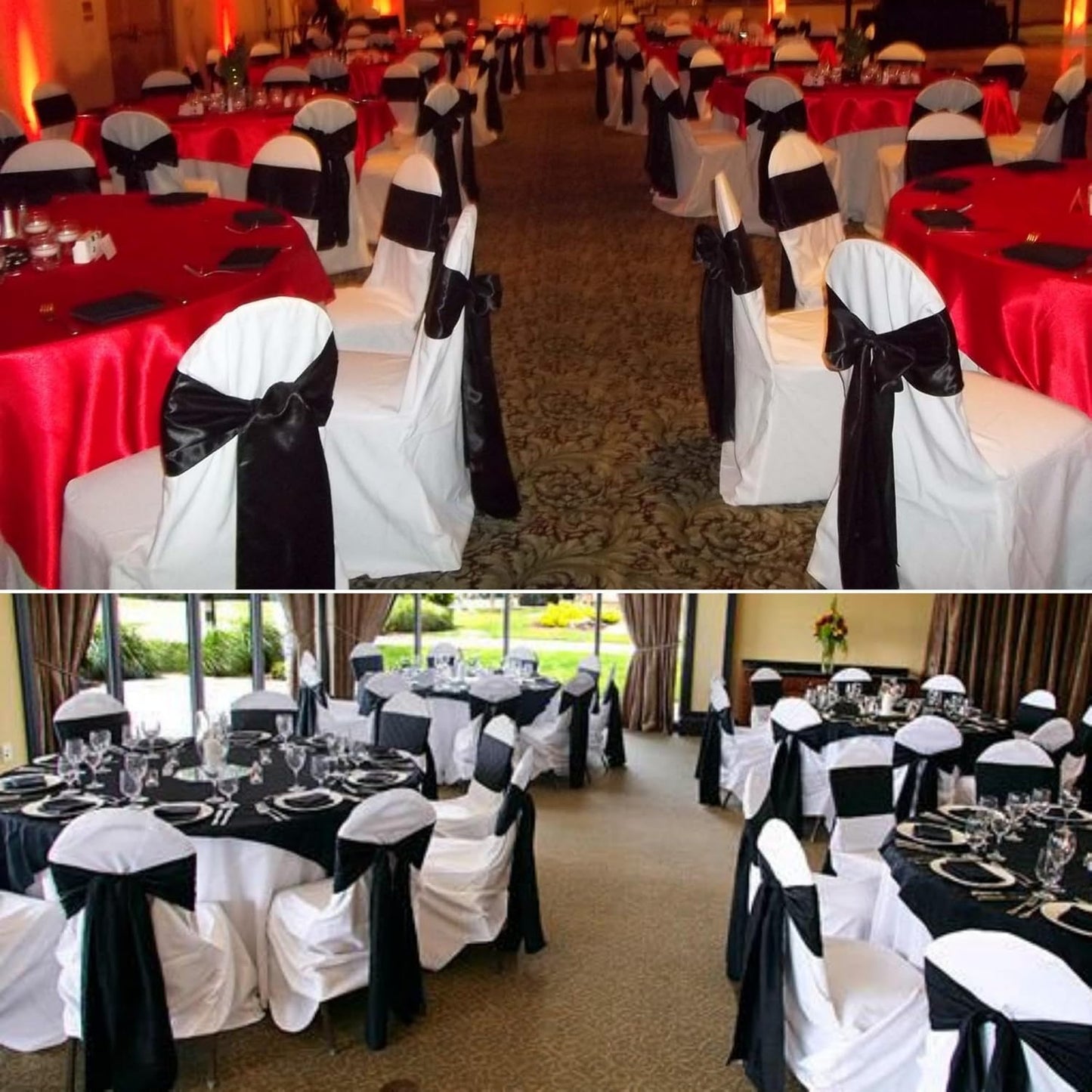 50 PCS Satin Chair Sashes Bows Decorative Universal Chair Cover Chair Ribbon Ties Back Sash for Wedding Birthday Party Ceremony Reception Hotel Events Banquet Restaurant Home Decor(7 x 108inch, Black)