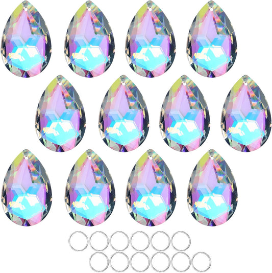 12 Pieces 50mm Crystal Prisms Chandelier Colorful Bauhinia Ornament Pendants Rainbow Maker Hanging Prisms for Wedding Party Tree Garlands Decoration DIY Jewelry