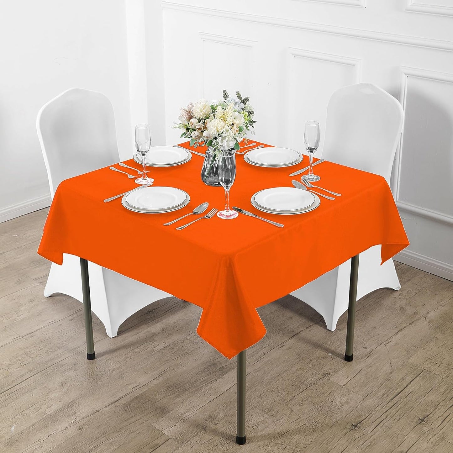 Fokitut 2 Pack Waterproof Square Tablecloth, 90x90 Inch, Stain Resistant and Wrinkle Polyester Table Cloth, Fabric Table Cover for Kitchen Dining, Wedding, Party, Holiday Dinner-Orange