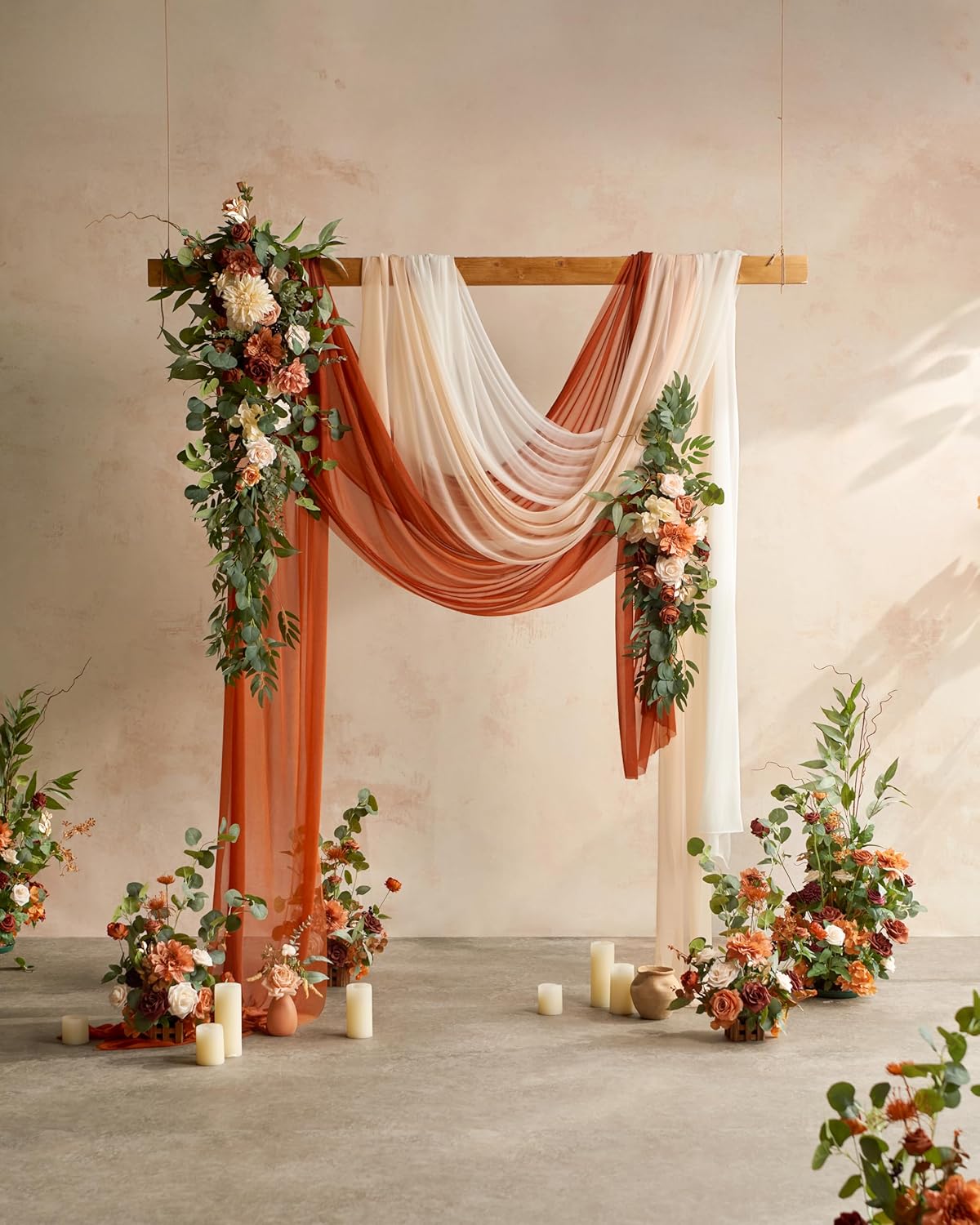 Ling's moment 17.5" Tall Standing Artificial Flowers Arrangements 4pcs Fall Wedding Aisle Runner Chair Decorations Sunset Terracotta Centerpieces Ceremony Reception Rose Floral Party Outdoor