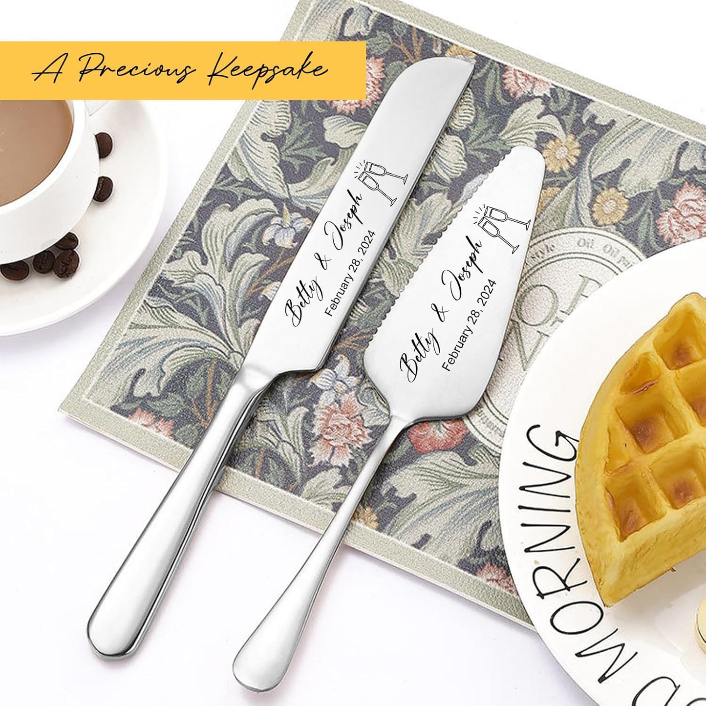 Personalized Wedding Cake Knife and Server Set Stainless Steel Forks Cake Cutter Server Engraved Cake Cutting Set for Wedding Anniversary Engagement Birthday Gifts
