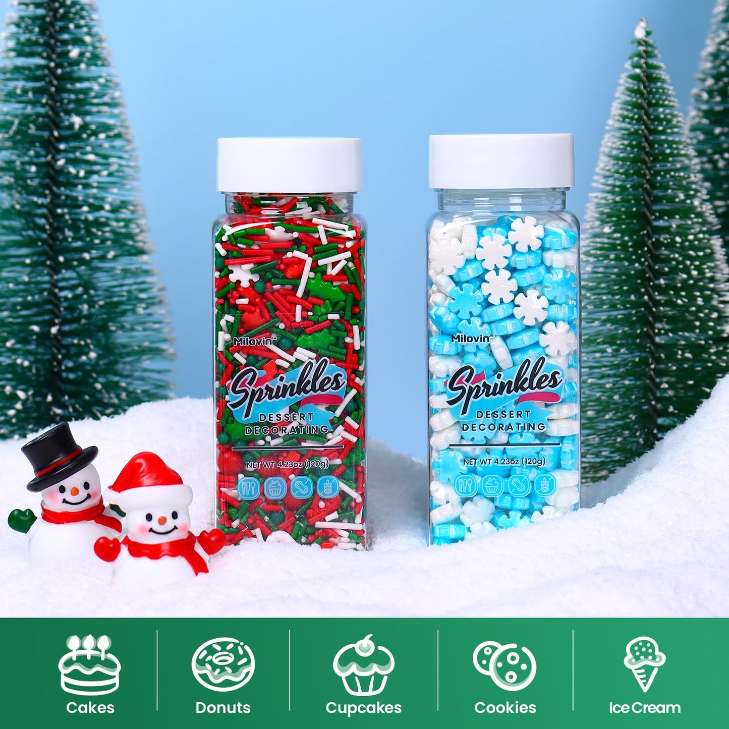 Edible Christmas Sprinkles for Cookies, Red and Green Sprinkle, Christmas Jimmies Sprinkles, Tree Candy Sprinkle for Cupcakes, Cake, Macaron, Cookies, and Cakecicles(120g/4.23oz)