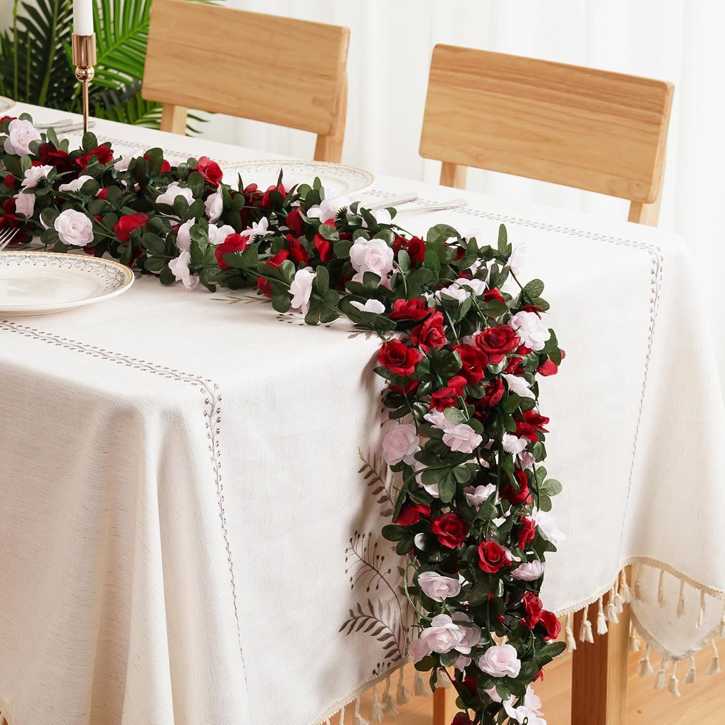 12 Pcs 99 Ft Flower Garland Rose Vines, Rose Garland for Decoration, Flower Vine for Room Table Birthday Wedding Party Garden Wall Decor