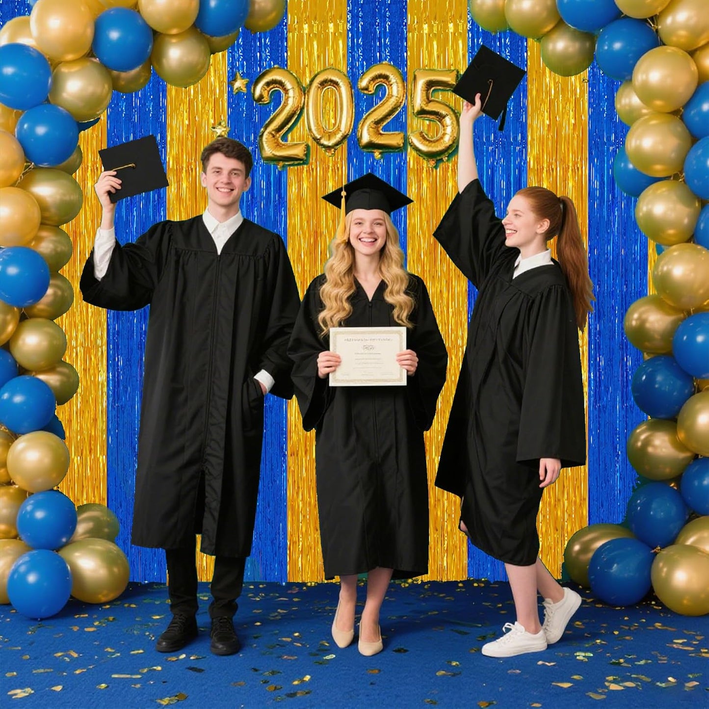 TONIFUL 2Pcs Blue Gold Door Streamers,Green Photo Booth Backdrop,Metallic Streamers Green Foil Fringe Curtains for Birthday,Christmas,New Year,St. Patrick's Day Party Streamers Decor