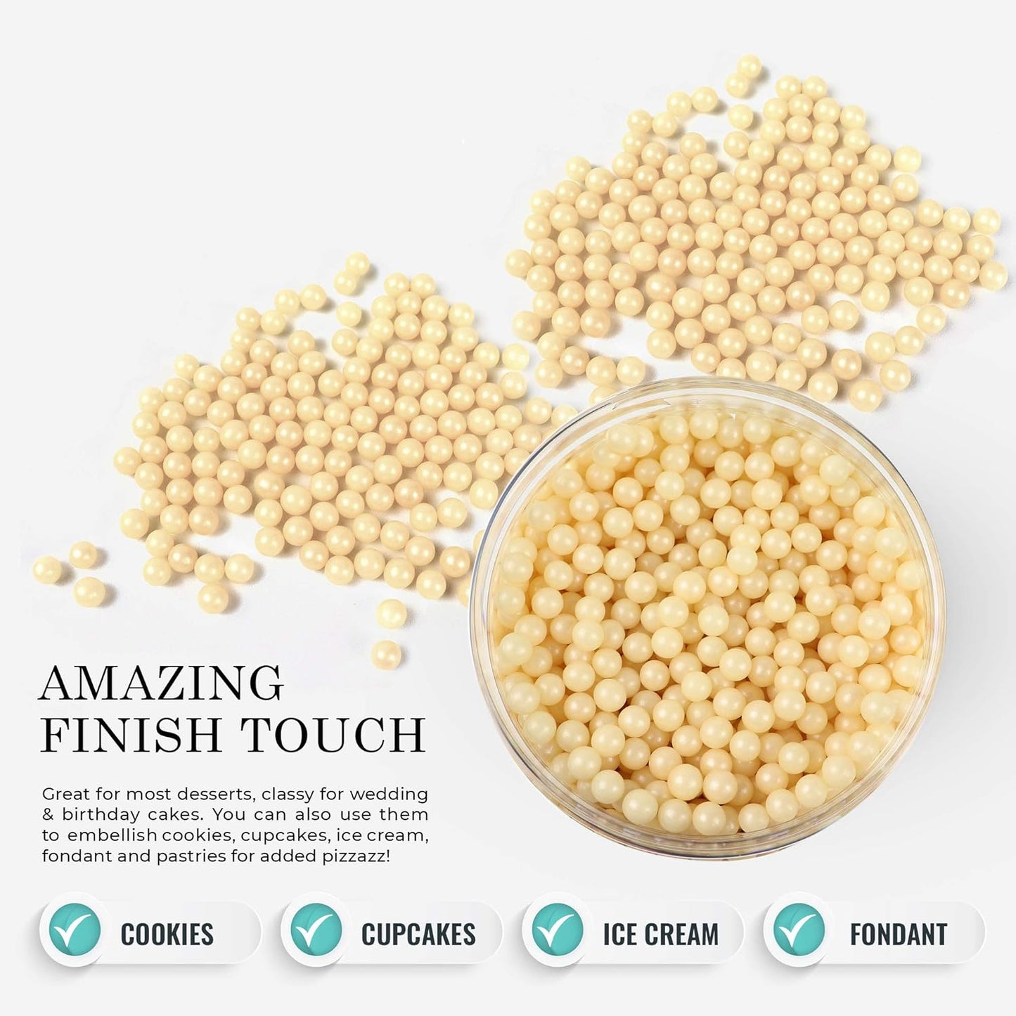 O'Creme Ivory Edible Sugar Pearls Cake Decorating Supplies for Bakers: Cookie, Cupcake & Icing Toppings, Beads Sprinkles For Baking, Certified, Candy Sugar Ball Accents (10mm, 11 Lbs)