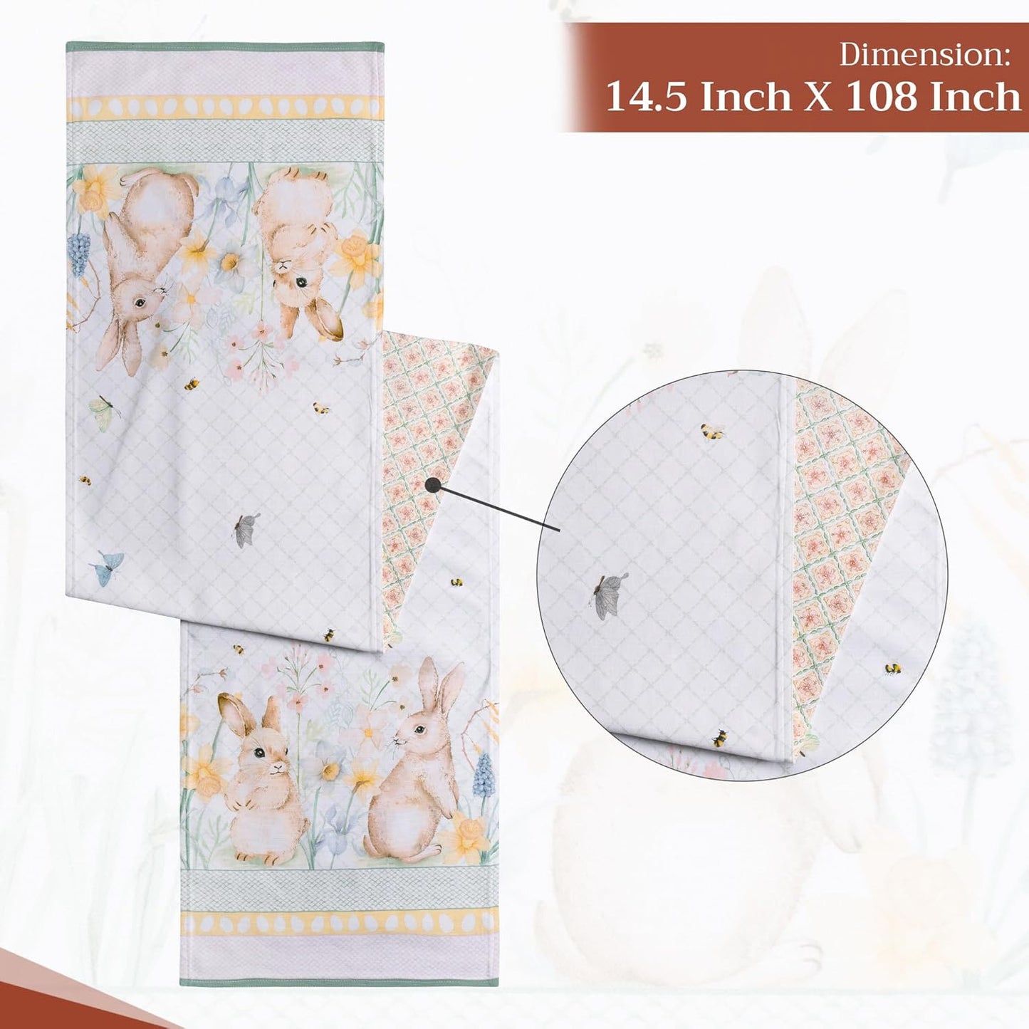 Maison d' Hermine Table Runner 100% Cotton Double Layer Table Runners 108 inches Long Decorative for Home Kitchen Dining Party Wedding Bridal Shower Spring Summer (Easter Dew , 14.50" x 108")