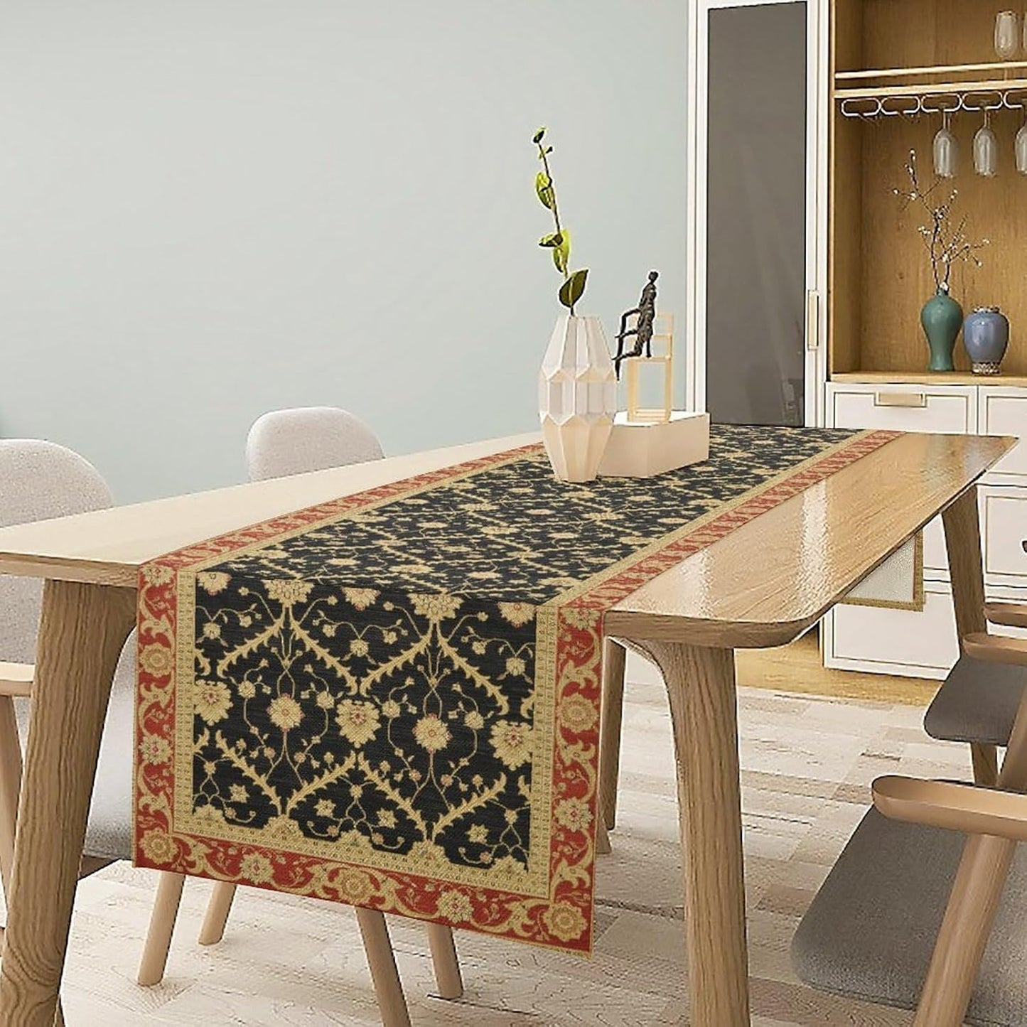 Vintage Morris Floral Table Runner, Boho Rustic Farmhouse Flower Pattern for Home Kitchen Table Decor Dining Coffee Room Party Decor 13x60in