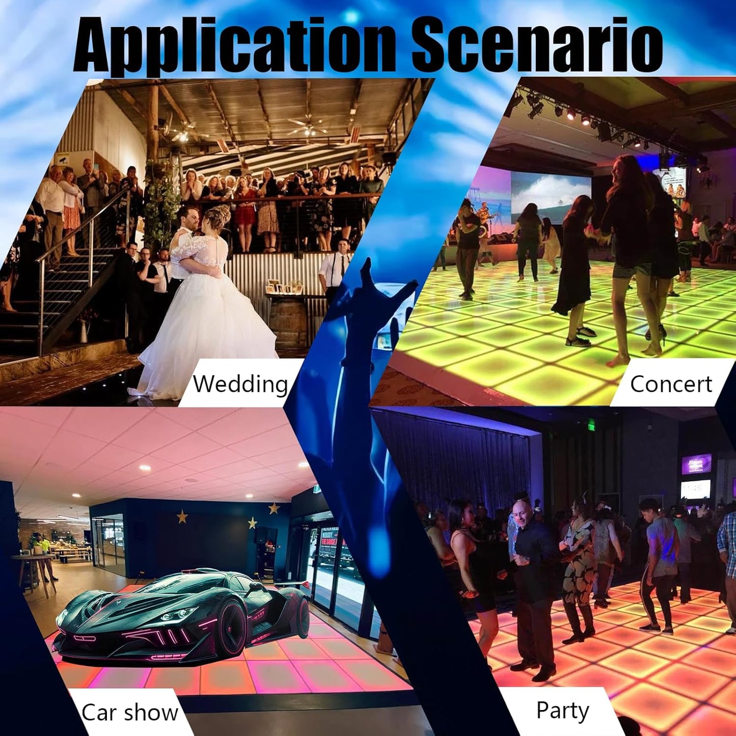 Dance Floor Stage Lights Tempered Glass Infinity Mirror Panel 3D Effect Led Dance Floor for Wedding Party Customizable (RGB-Magnetic, 100PCS(16.4FTX16.4FT))