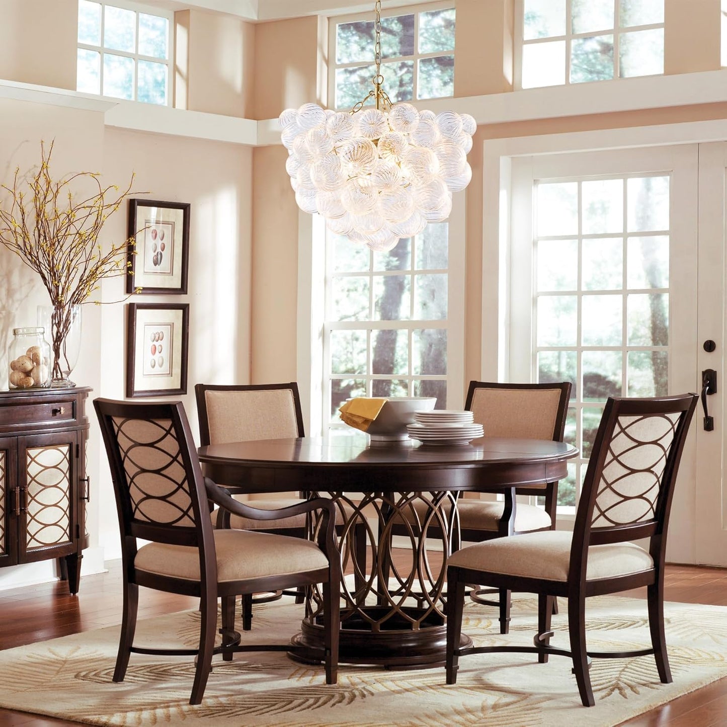 Nordic Bubble Ball Swirled Glass Chandelier, Diam 24 inch Gild Gold and Clear Blown Glass Hanging Pendant Light Fixture for Bedroom Study Restaurant