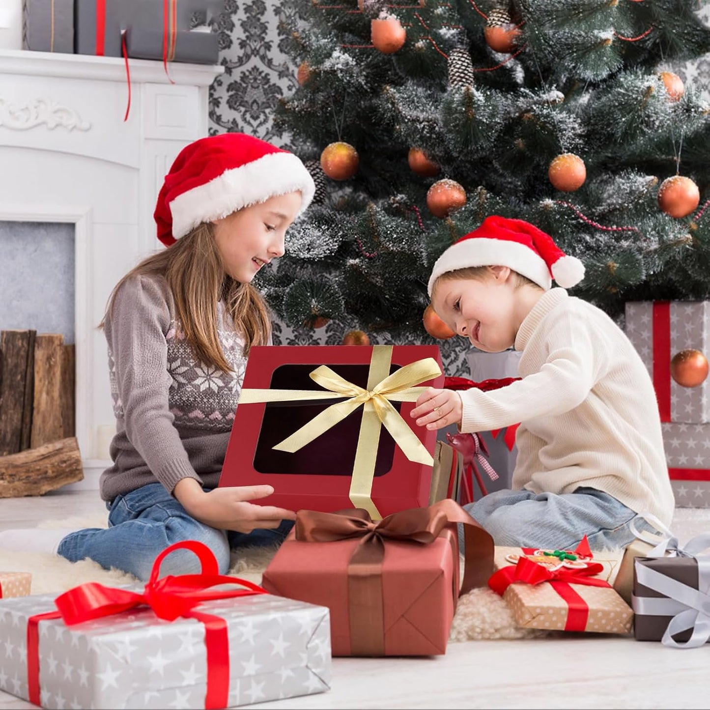 TIACABO Red Gift Box with Window,7.5"x7.5"x3.1" Bridesmaid Boxe for Gifts Giving,Birthday Gift Boxes with Magnetic,Closure Lid Gifts Boxes for Presents,Cute Box,Luxury for Gift Packaging