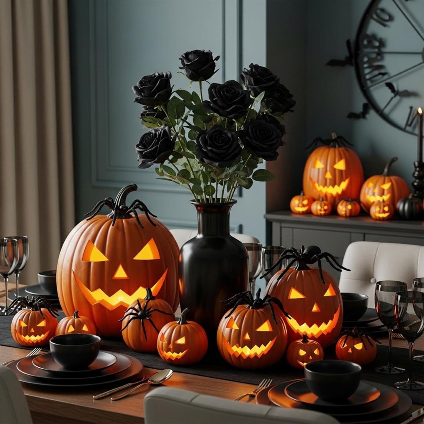 Auihiay 60PCS Black Fake Roses, Velvet Silk Artificial Roses, Realistic Roses Flowers for Photo Shoots, Wedding Centerpieces, Bridal Bouquets, Anniversary, Valentine's Day, Halloween Decorations