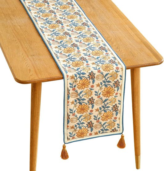 ISAENNE Designer Bohemian Elegant Linen Table Runner 87 Inches Long,Floral Pattern Duable Decor Table Runners for Dining Tables,Thanksgiving,Kitchen Tables,Christmas,12"*87"-Estevan B