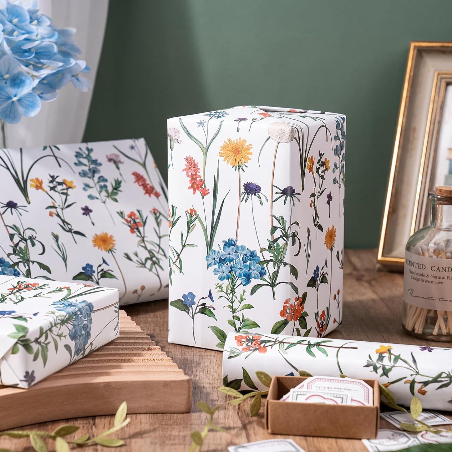 WRAPAHOLIC Floral Wrapping Paper Roll - Mini Roll - 17 Inch x 9.8 Feet - Wildflower Wrapping Paper Perfect for Girls Women Birthday, Wedding, Bridal Shower