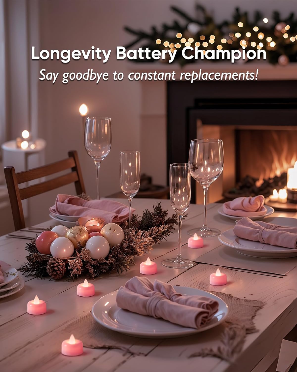 Amagic 12 Pack Pink Flameless LED Tea Lights Candles Battery Operated, Electric Fake Tealight Candles for Votive, Wedding, Table Centerpiece, Theme Party, Aniversary, Proposal, Christmas, Pink Base