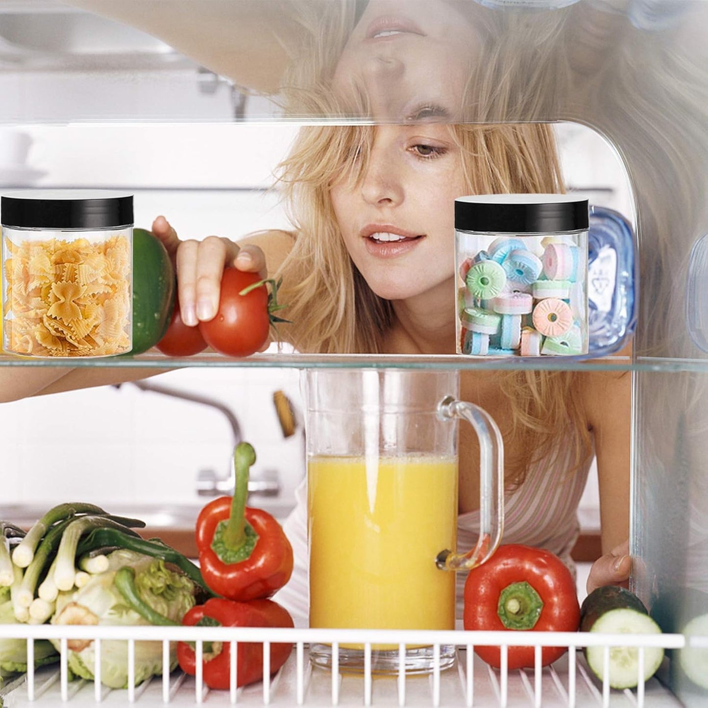 Plastic Jars with Lids Empty Slime Cosmetics Containers Clear Gift Food Jars Round PET Cream Jar with Black Lids Pen Labels for Kitchen Storage Spices Dry Food Body Butter Making(8OZ 32PCS)