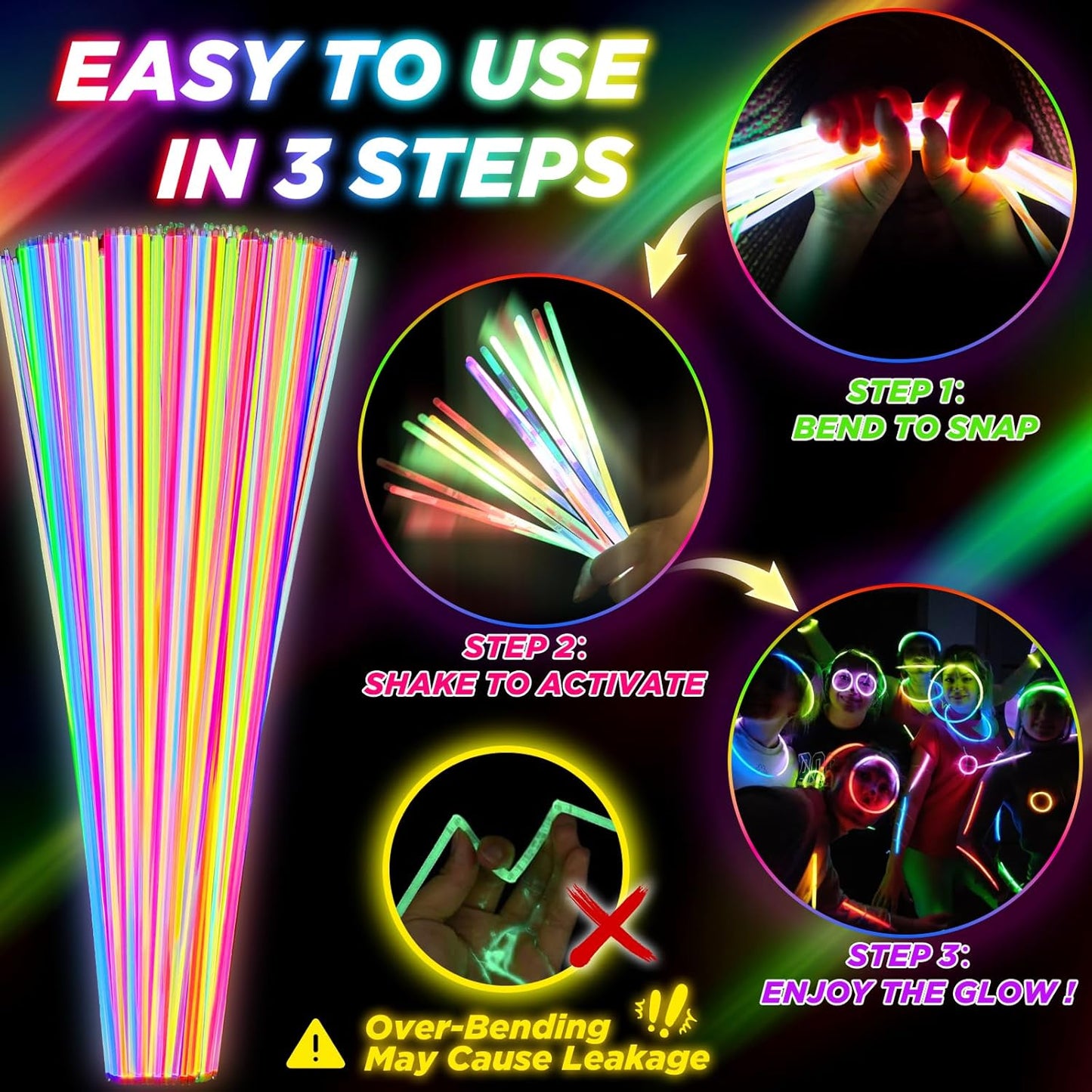 100Pcs Glow Sticks - 22 inch Glow In the Dark Sticks Party Supplies, Halloween Glow Party Pack for Kids with 9 Hours Duration, Halloween Party Favor Glow Necklace & Bracelet with 100Pcs Connectors