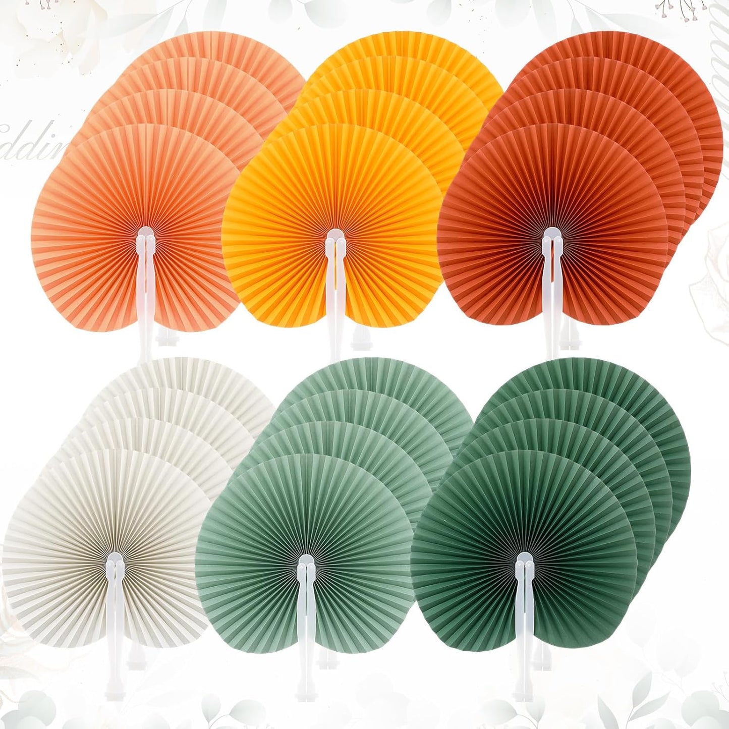Pangda 24 Pack Folding Fans Round Paper Fans Assortment with Plastic Handle for Wedding Favor Party Bag Filler (Soft Color)