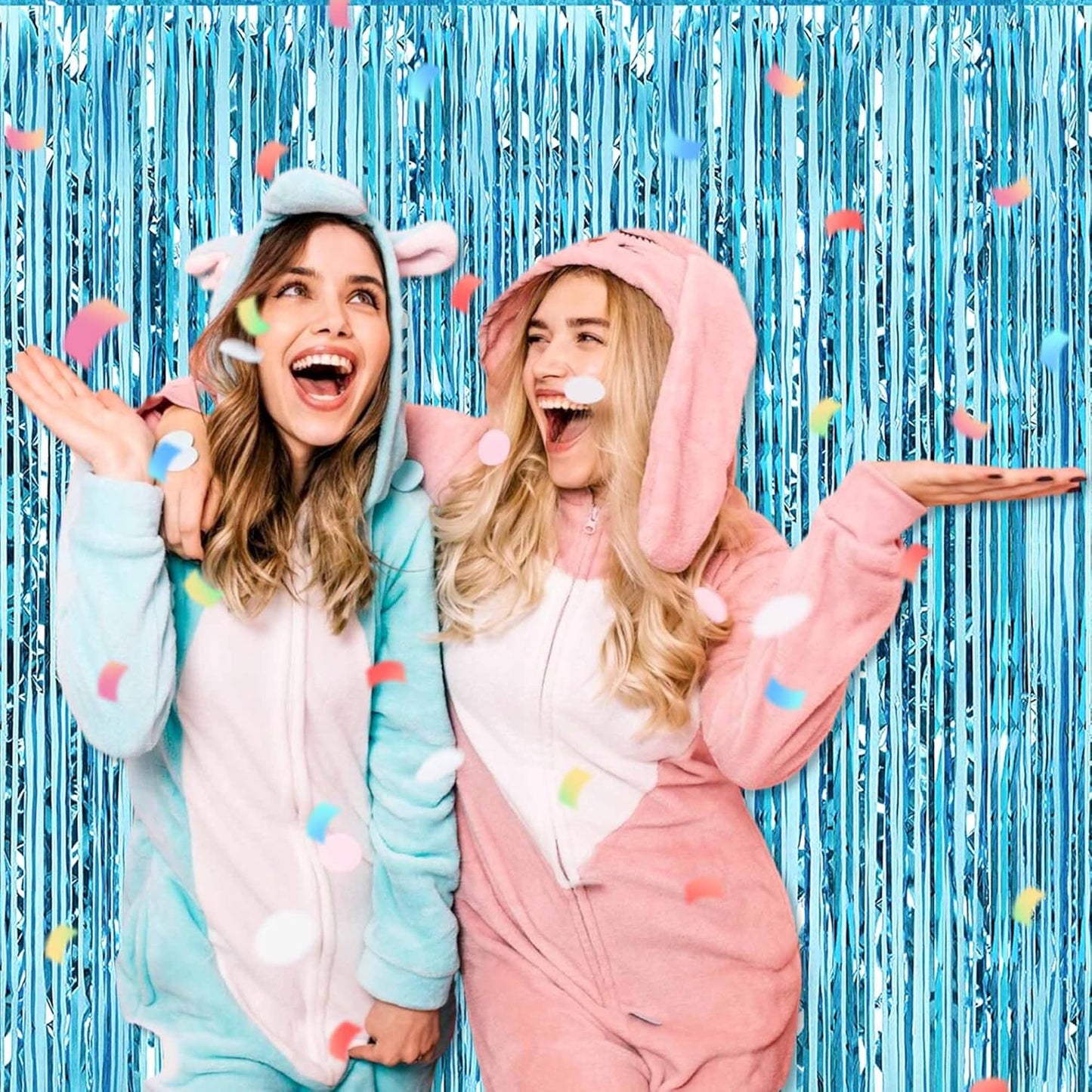 3 Pack Light Blue Foil Fringe Curtains Backdrop, 3.28 x 9.8 Ft Metallic Streamers Tinsel Curtains Background for Photo Booth, Birthday, Halloween, Christmas, Thanksgiving, New Year Party Decorations