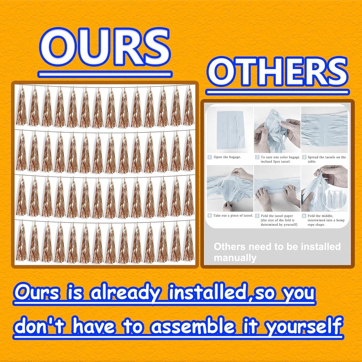 4P Champagne Gold Foil Fringe Tassel Banner Garland Metallic Tinsel Streamers Wall Hanging Curtain Backdrop Banner for Parade Floats, 2024 Graduation Decorations, Wedding Party Decoration