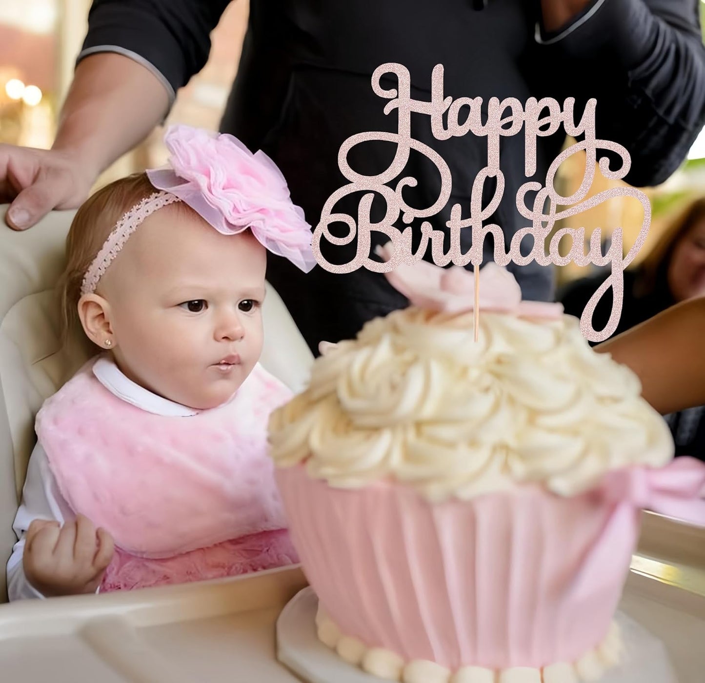 Happy Birthday Cake Topper - Rose Gold Glitter Birthday Party Cake Decoration Supplies - Happy Birthday Cake Decor, for Anniversary/Birthday Party Supplies Photo Booth Props