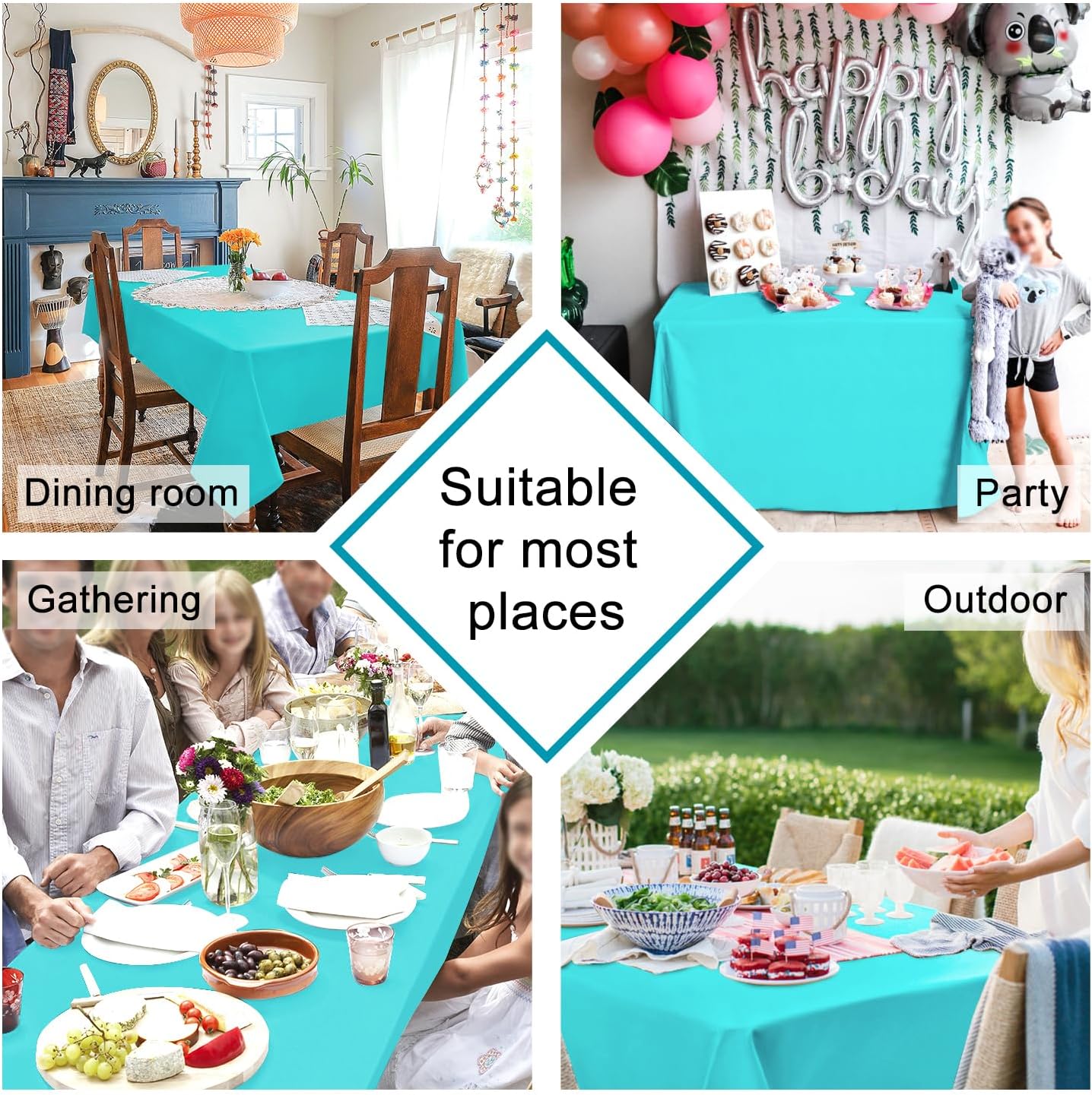 Hiasan Solid Square Tablecloth - Waterproof and Spillproof Washable Polyester Fabric Table Cloth for Kitchen and Dining Room, Aqua, 30 x 30 Inch