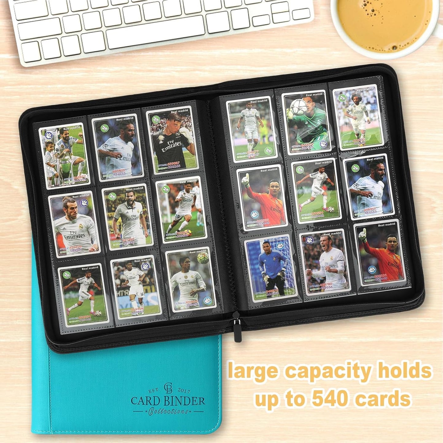 9 Pocket Card Binder, Premium Zip Trading Card Binder, 540 Double Sided Pocket PU Collection Binder, Collector Album, Card Folder for MTG, TCG, Sports Cards