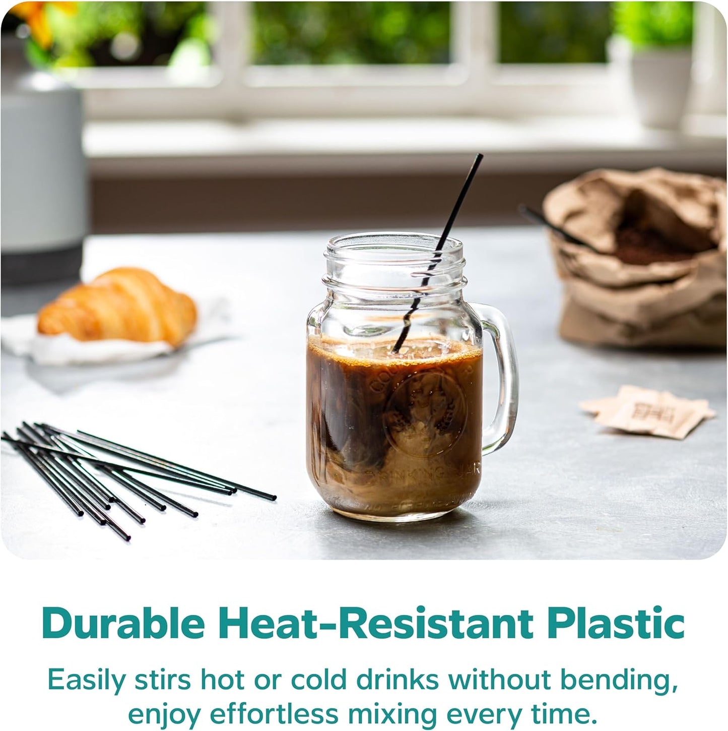 Comfy Package [7 Inch - 1000 Count] Black Coffee Drink Stirrers & Cocktail Straws - Disposable Plastic Sip Stir Sticks for Hot & Cold Beverages (Pack of 2)