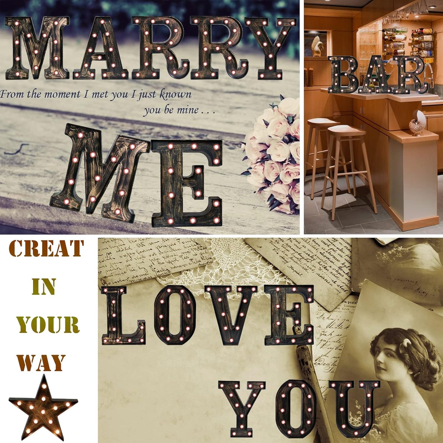 OYCBUZO Golden Black Led Marquee Letter - Industrial, Vintage Style Light Up Alphabet Letter Sign for Cafe Wedding Birthday Party Christmas Lamp Home Bar Initials Decor - P