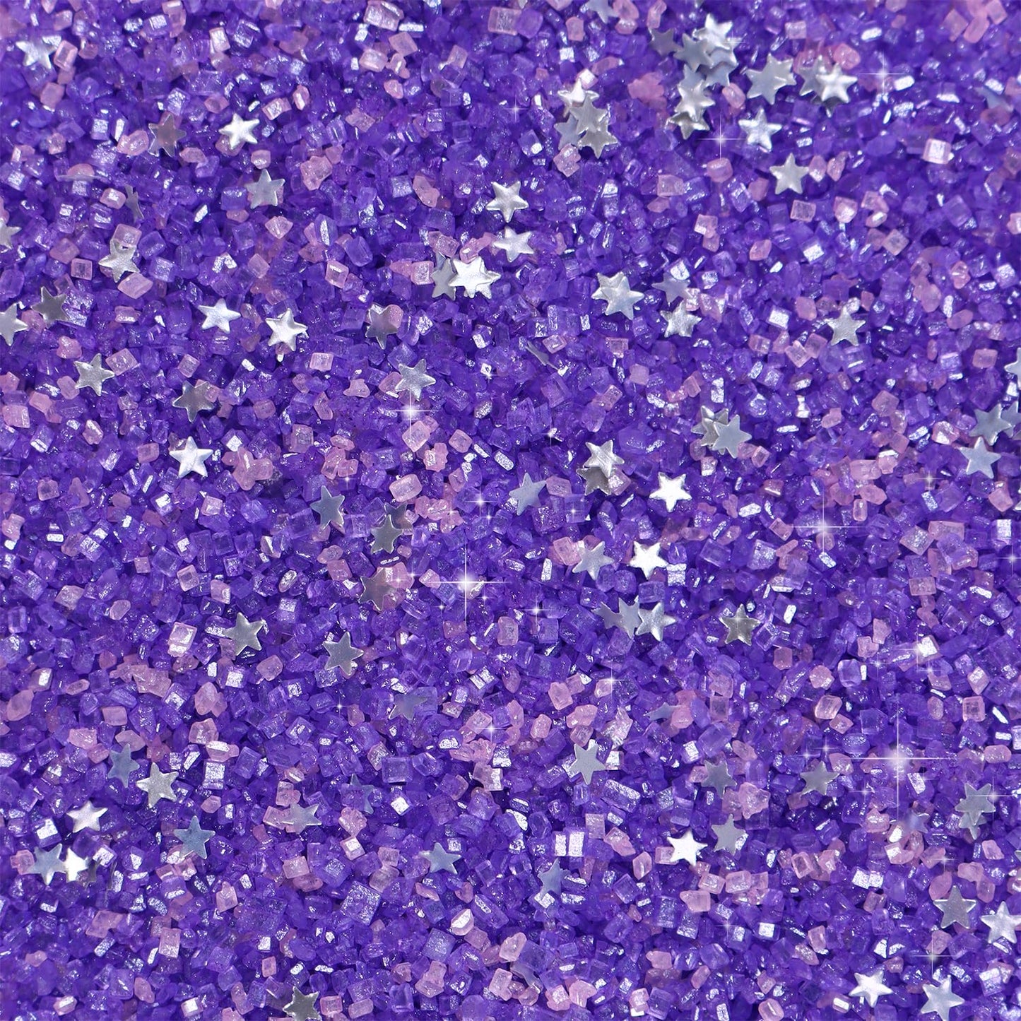 Purple Sanding Sugar for Baking, Pink Sanding Sugar, Sanding Sugar Metallic Silver Glitter Mix, Shimmer silver star sprinkles, Pink and Purple Sprinkles for Baking, Cupcakes, Cakes, Cookies, Macaron, and Ice Cream(4.23oz/120g)