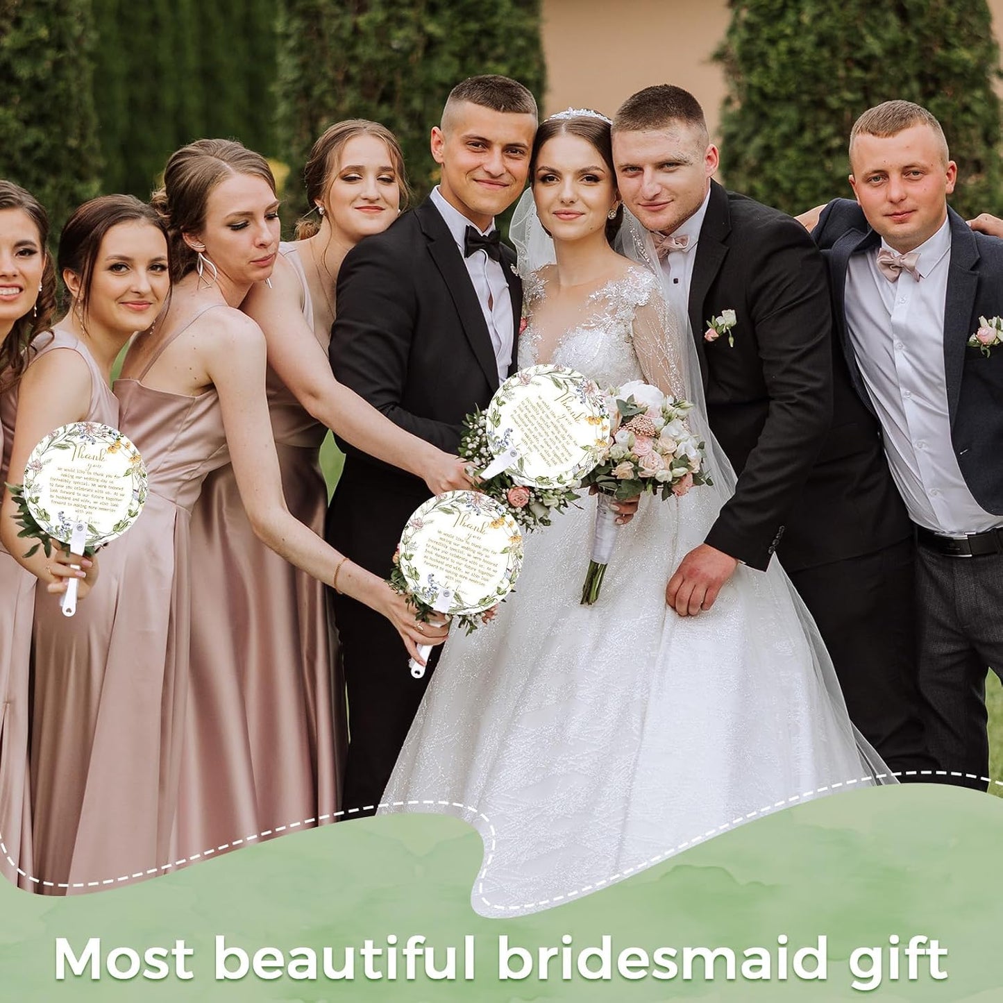 Roowest 100 Pcs Wedding Fans for Guests Bulk Plastic Floral Handheld Wedding Fans with Handle Thank You for Being Our Fan for Ceremony Bridal Baby Shower Party Favors Decoration(Fresh Style)