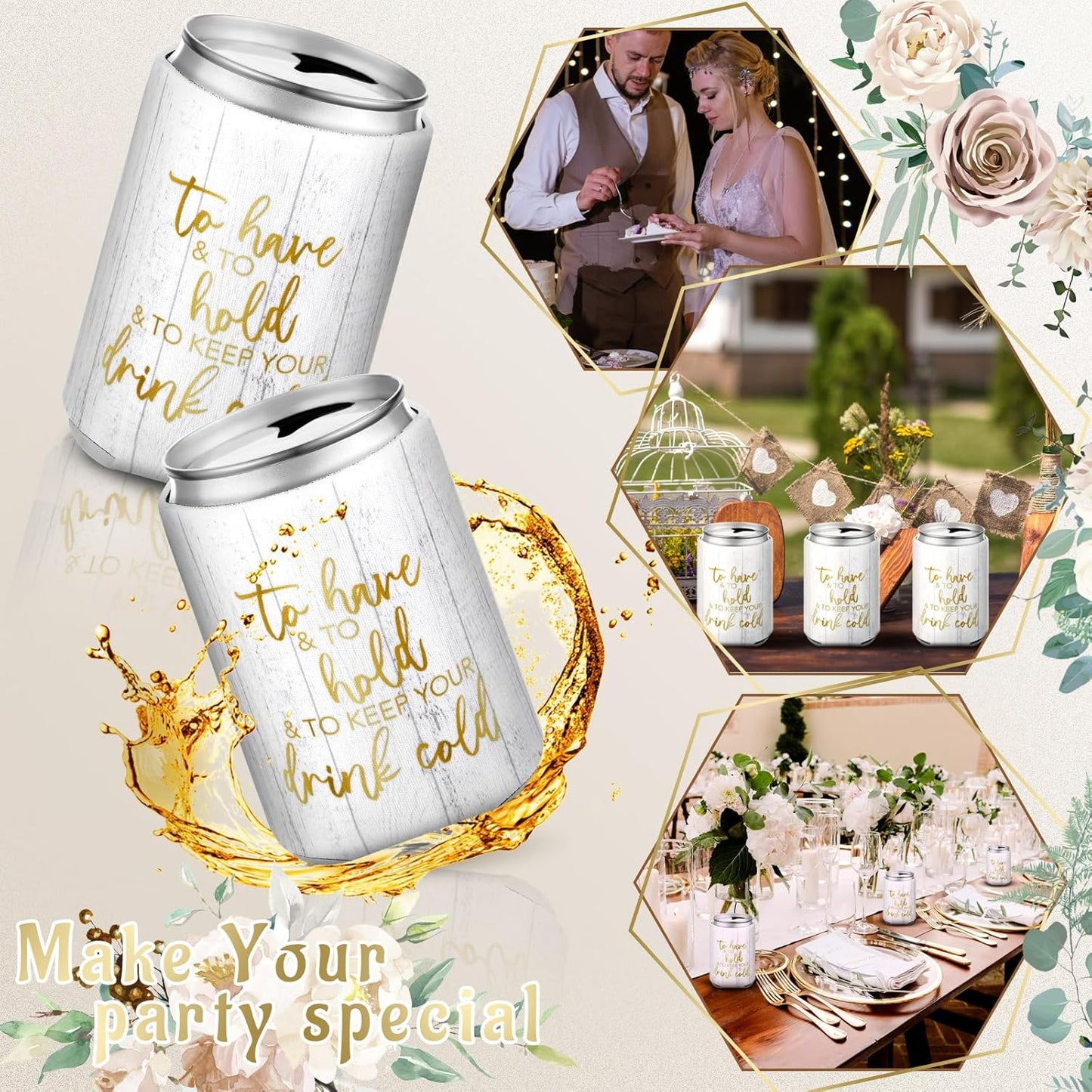 50 Pieces Wood Grain Wedding Can Cooler Sleeves Bulk Engagement Party Favors for Guests Cheers to Love Laughter and Happily Ever After Rehearsal Dinner Decorations for Wedding Bridal