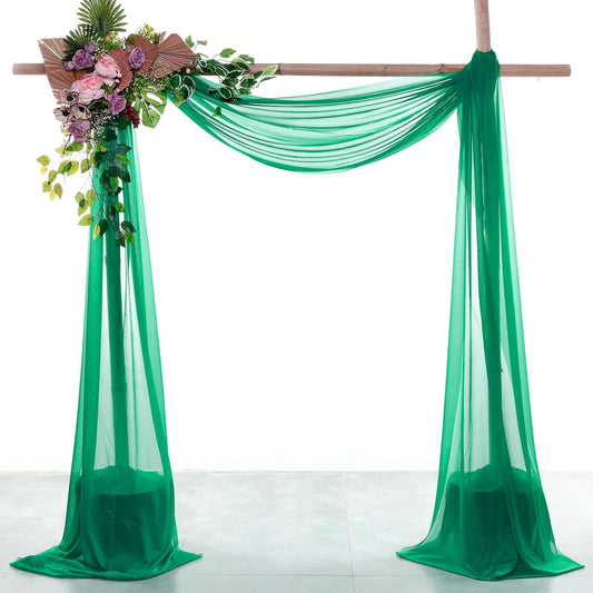 VDS Pack of 2 Panel (30 Inch X 40 Feet) Wedding Arch Draping Fabric Sheer Chiffon Fabric Drapery for Wedding Ceremony Reception Swag Backdrop Canopy Chuppah ARBO Altars Decoration (Emerald)