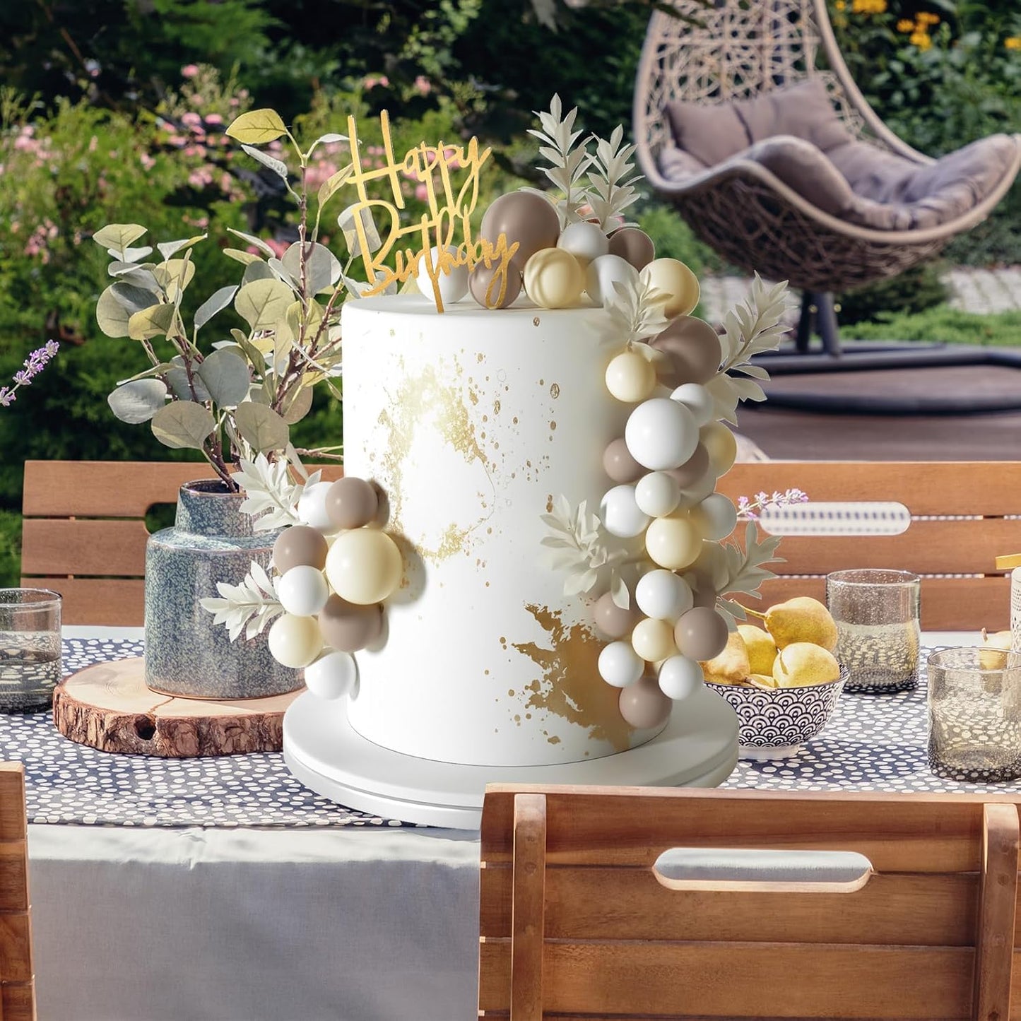 MIAHART Ball Cake Toppers Boho Grass Cake Topper Ball Cake Insert Decoration for Birthday Wedding Baby Shower Party Decorations Boho Themed Party Supplies (Khaki，white，ivory white)