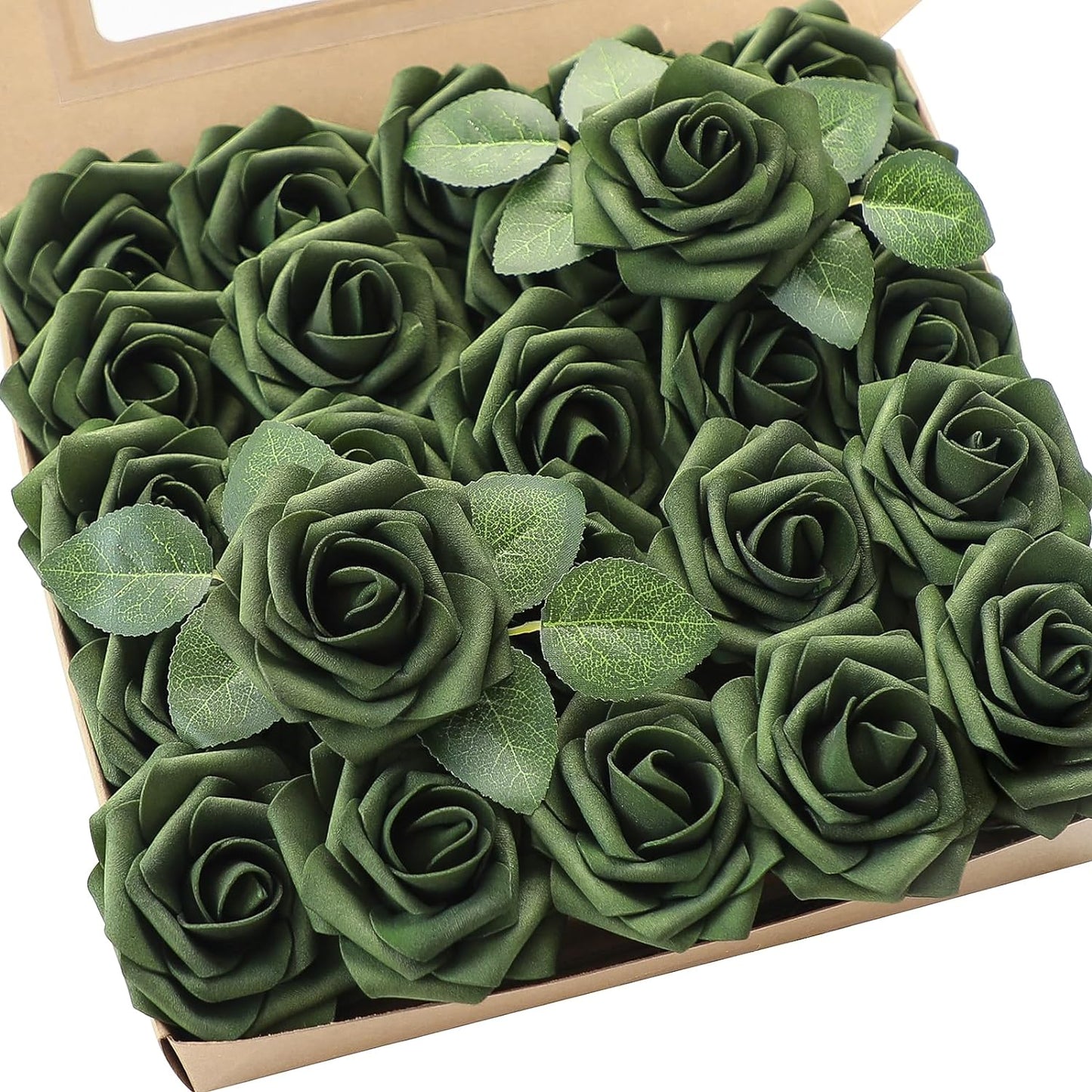 Floroom Artificial Flowers 50pcs Real Looking Emerald Green Foam Fake Roses with Stems for DIY Wedding Bouquets Bridal Shower Centerpieces Floral Arrangements Party Tables Home Decorations