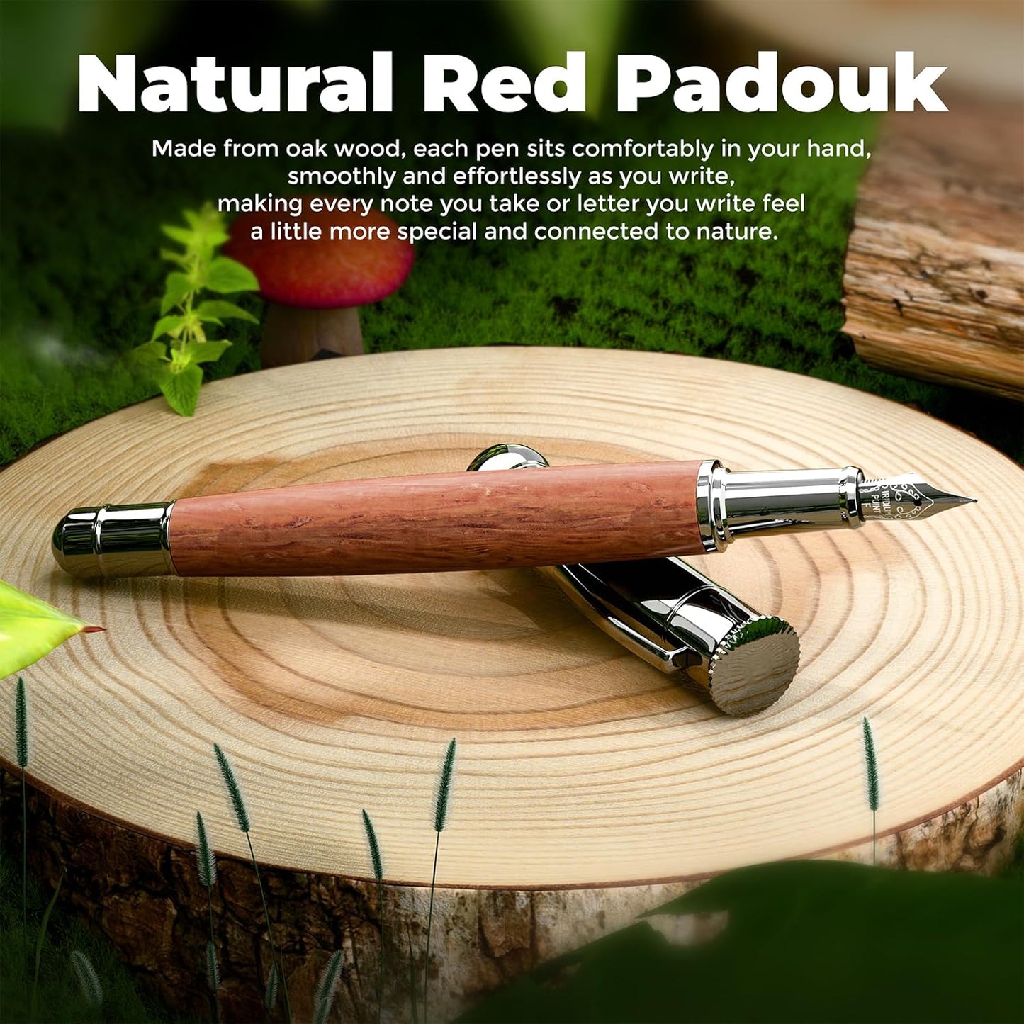 WEMATE Fountain Pen Set, Fine Nib, 20 Ink Cartridges(10 Black&10 Blue), 1 Ink Converter, Smooth Writing, No Skips, Nice Gift for Men, Women, Cool Wood Fountain Pen for Writing, Calligraphy