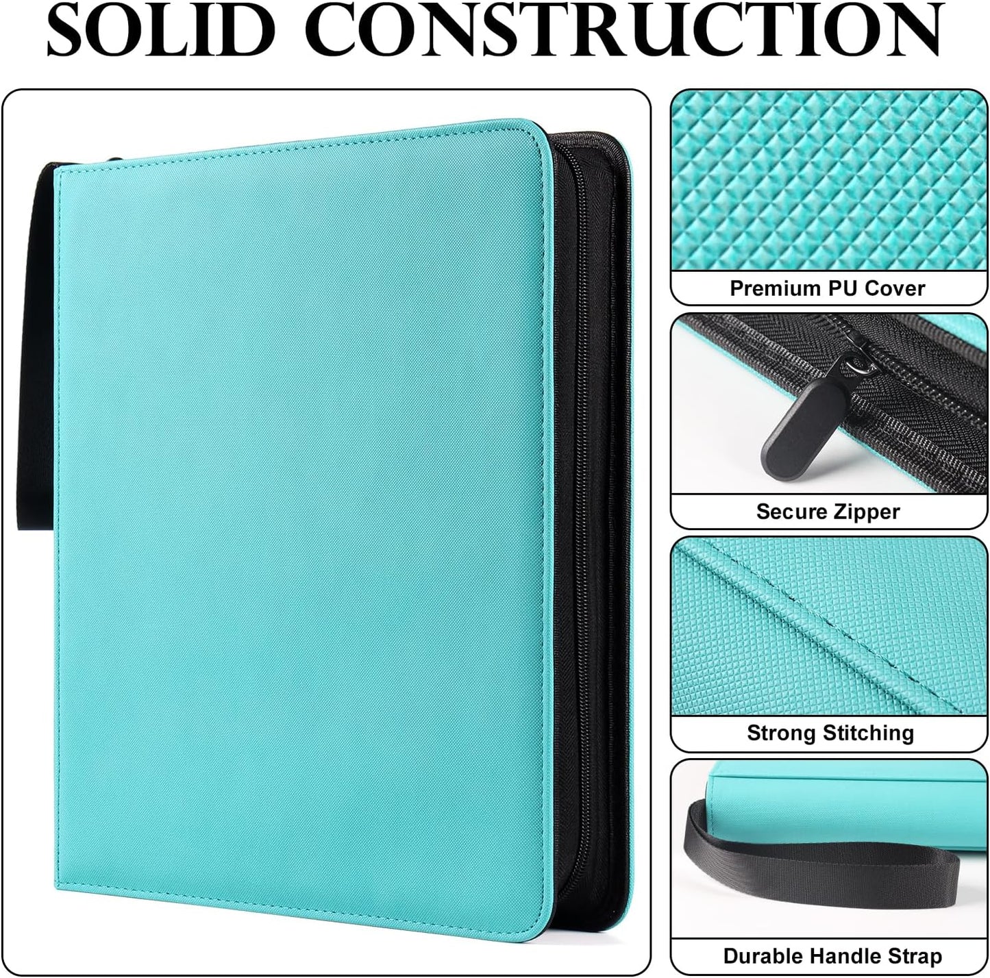 GEAoffice 12 Pocket Card Binder Side Loading Holds 720 Cards, Ringless Trading Card Collection Binder Album Folder for MTG, TCG, Game & Sports Cards, Non-PVC, Turquoise