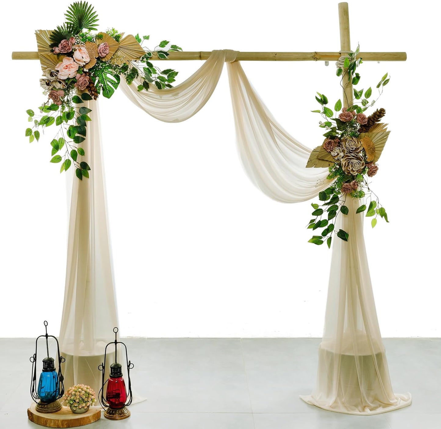 VDS Pack of 1 Panel (30 Inch X 30 Feet) Wedding Arch Draping Fabric Sheer Chiffon Fabric Drapery for Wedding Ceremony Reception Swag Backdrop Canopy Chuppah ARBO Altars Decoration (Champagne)