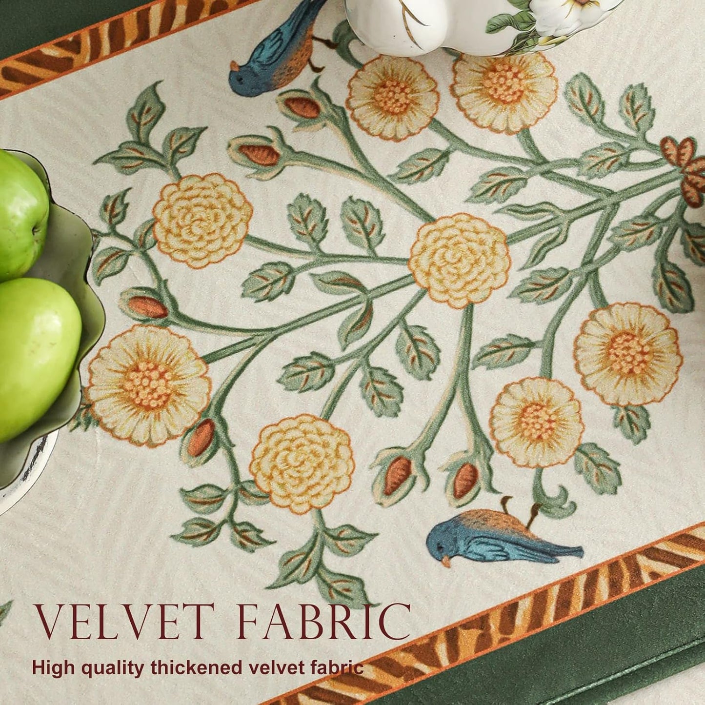 patdrea Velvet French Table Runner Farmhouse for Home Kitchen Dining Decor Parties Family Dinners Wedding 12"*87"