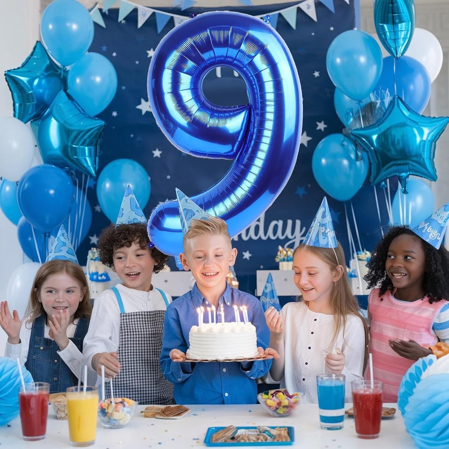 40 Inch Navy Blue Numbers 9 Balloons, Large Self Inflating Dark Blue Digital 9 Helium Balloon, Giant Foil Mylar Number 9 Balloons for Women Men Girls Boys 9th Birthday Party Anniversary Decorations