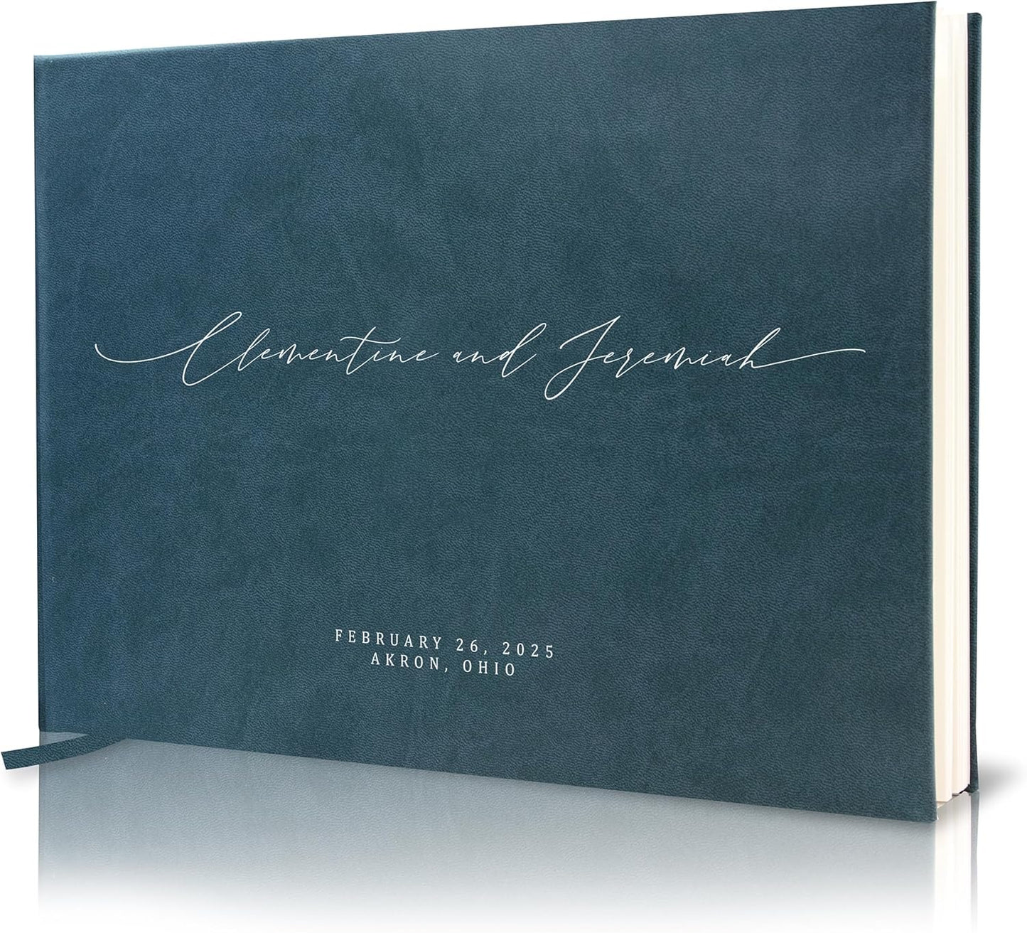 MUUJEE Personalized Guestbook in Teal - Premium Custom Modern Guest Book for Wedding Reception, Birthday Party or Events w/Bookmark Blank Pages for Signing 11.5 x 8.5 inches