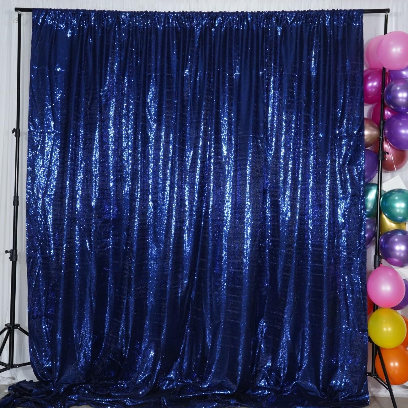 Poise3EHome 10Ft x 10Ft Navy Blue Sequin Backdrop Curtain, Glitter Thick Satin Sequin Background Drapes, Opaque Sparkly Backdrop Curtain, Sequin Backdrop for Xmas Thanksgiving Wedding Party Decor
