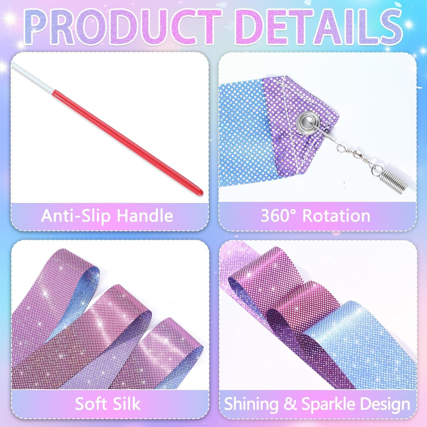 16 Pcs Sparkling Dance Ribbon for Kids Rhythmic Gymnastics Birthday Party Favors Twirling Streamer for Girl Princess Artistic Dancing Outdoor Game Supplies(Gradient Blue Purple)