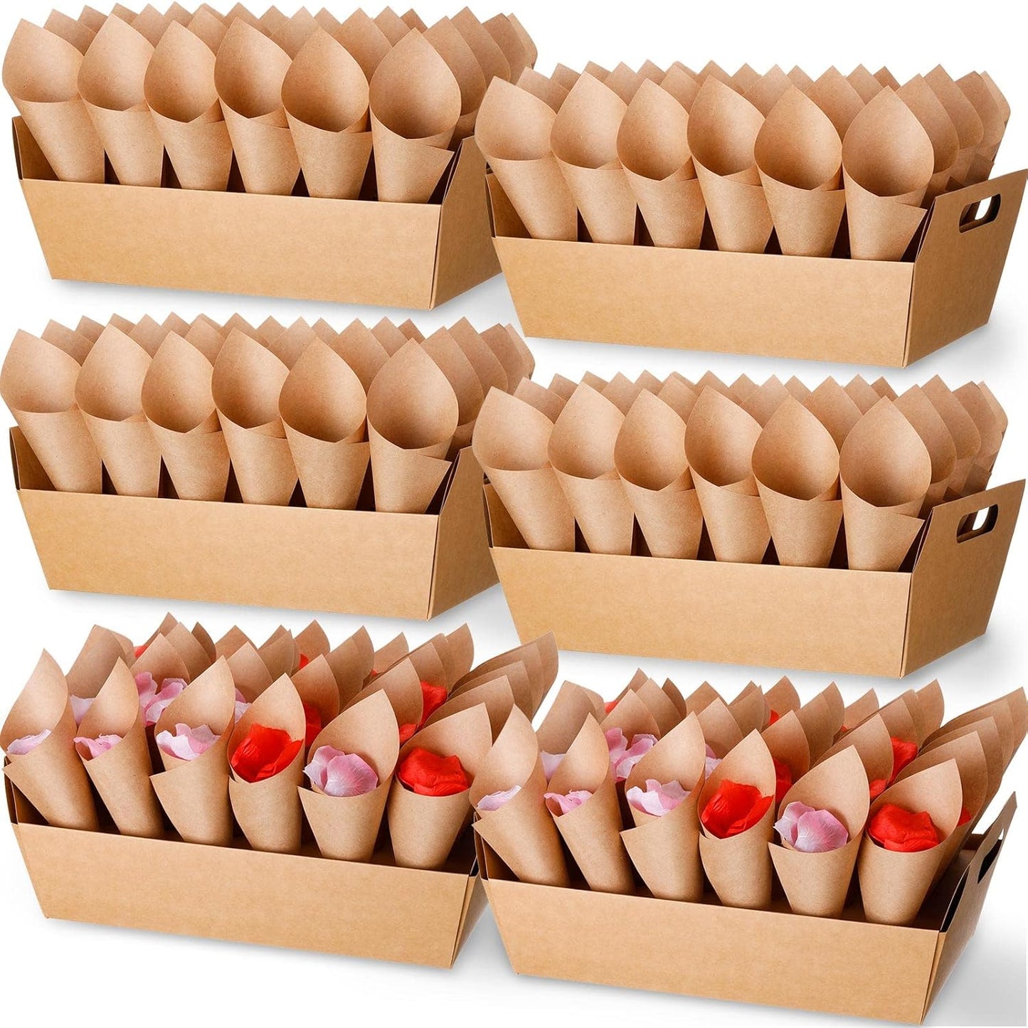 6 Set Wedding Confetti Cone Holder Box Each Includes 30 Pieces of Cone Papers and 30 Holes for 30 Confetti Cones Box Party Confetti Cone Kraft Stand Tray Box for Wedding Party Candy Flower