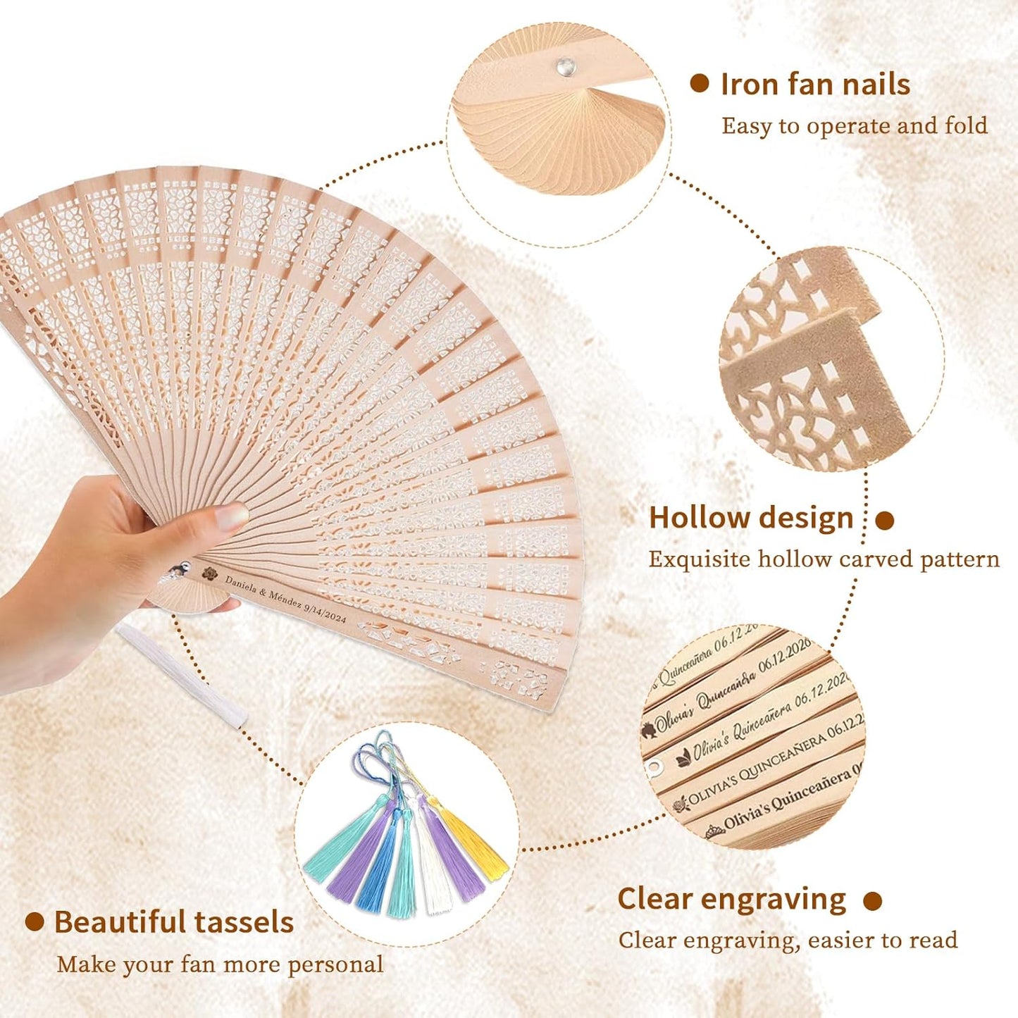 50Pcs Custom Wedding Fans for Guests with Text/Logo, Fans for Wedding Guests, Personalized Hand Fans for Party Bridal Shower Wedding Guest Favors (50)