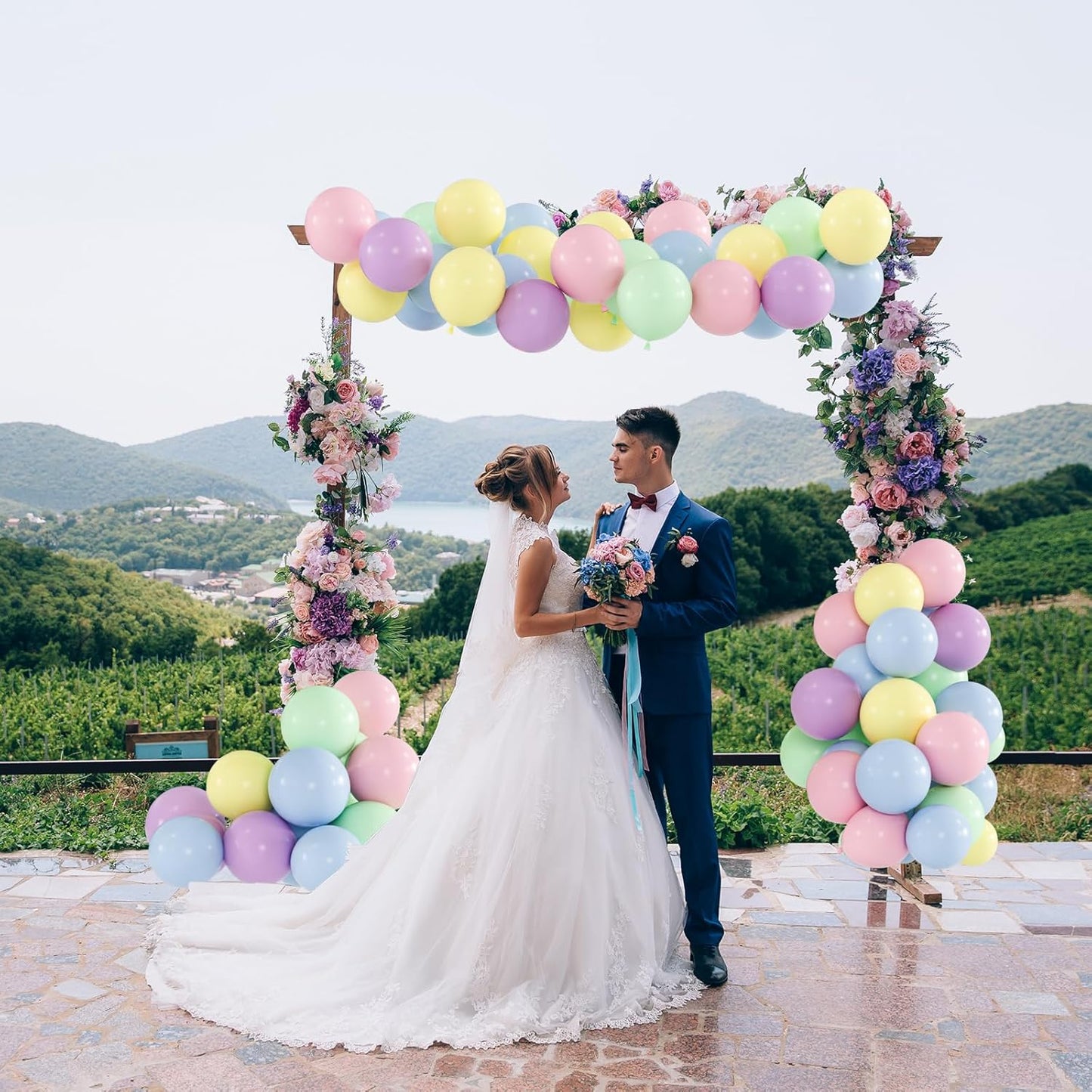 100-Pack Mix Macaron Balloons Kit, Helium Quality Paetel Pink Blue Purple Green and Yellow Latex Balloons for Birthday, Baby Shower, Spring Daisy Floral Theme Party Decoration