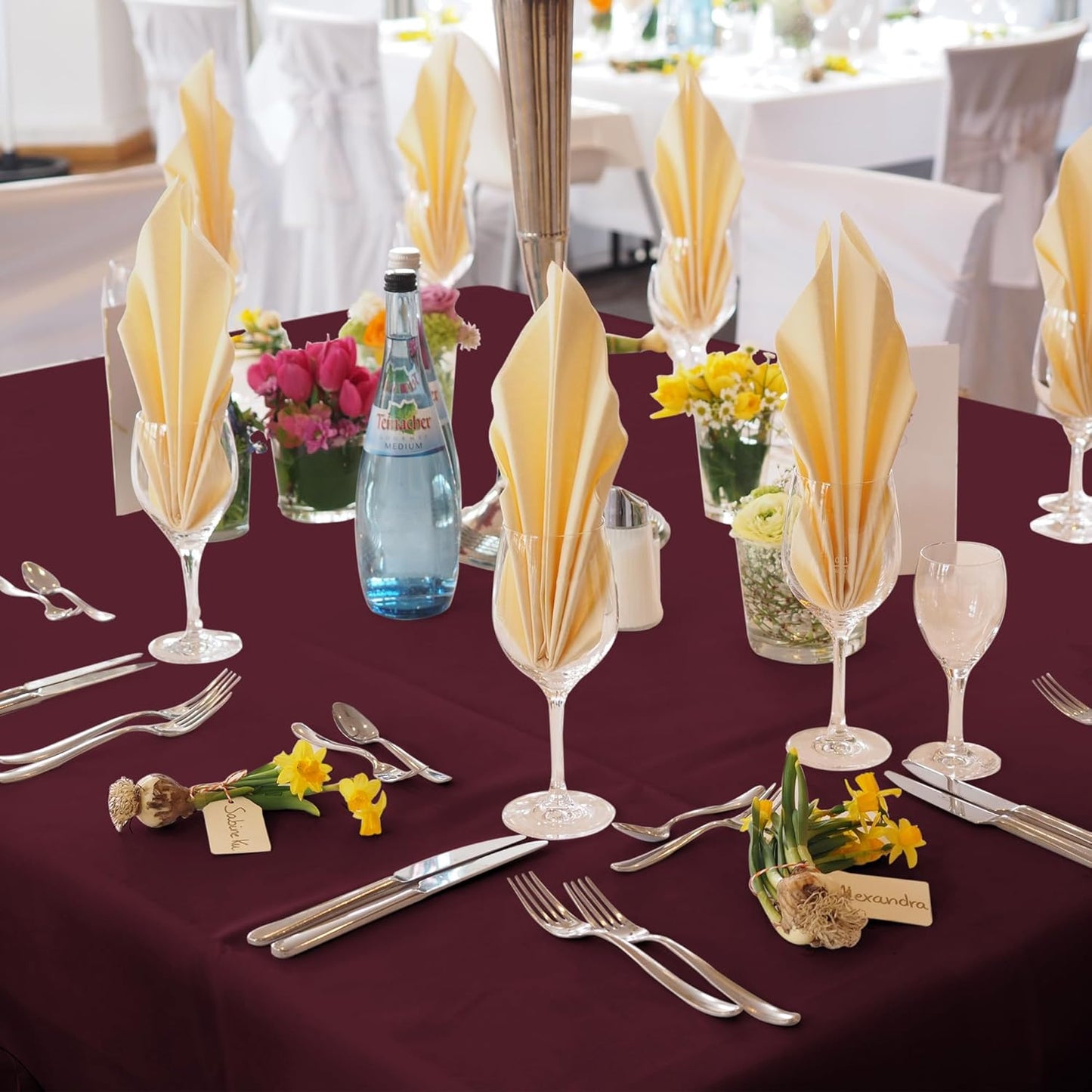 Fitable 6 Pack Square Tablecloths - 70 x 70 Inches - Stain Resistant and Reusable Table Clothes, Burgundy Polyester Fabric Table Covers for Dining, Card Tables, Coffee Tables