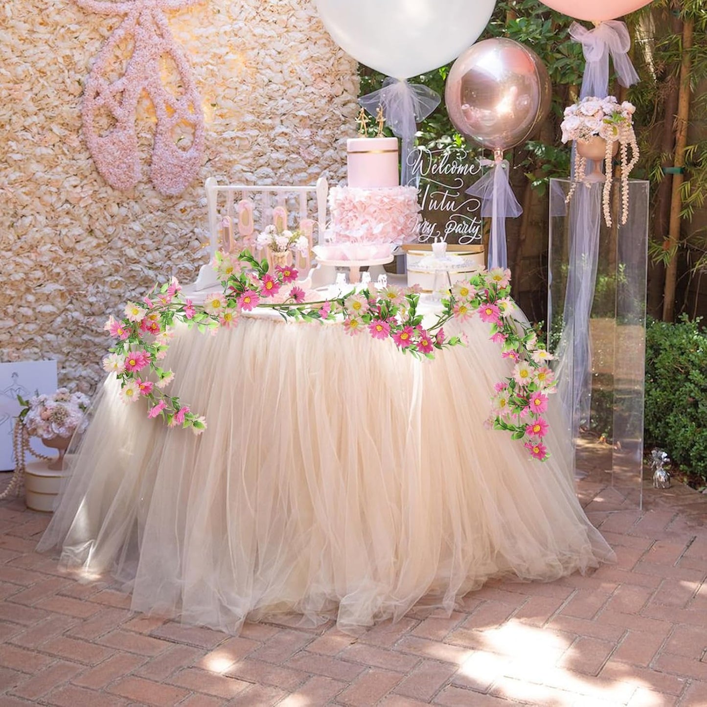 Silk Flower Garland Pink Wildflower Garland with Artificial Sunflower Daisy 6.5Ft Fake Hanging Vines for Party Wall Home Party Backdrop Wedding Indoor Baby Shower Decorations